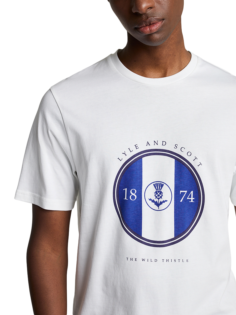 Product image 5 of 5, which shows Lyle & Scott Cotton Regular Fit Short Sleeve Sporty Thistle Graphic T-Shirt, White/Now Blue, XS