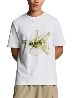 Lyle & Scott Cotton Regular Fit Short Sleeve 3D Line Graphic T-Shirt, White/Smoke Green