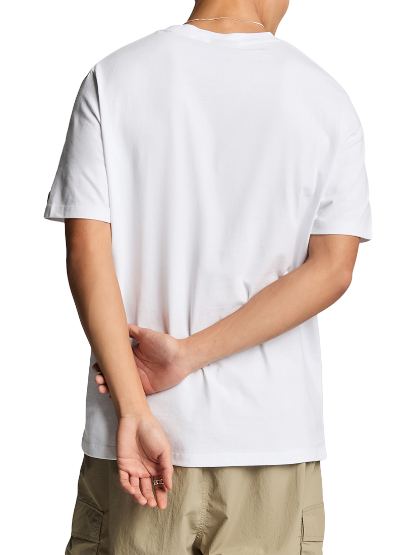 Product image 2 of 5, which shows Lyle & Scott Cotton Regular Fit Short Sleeve 3D Line Graphic T-Shirt, White/Smoke Green, M
