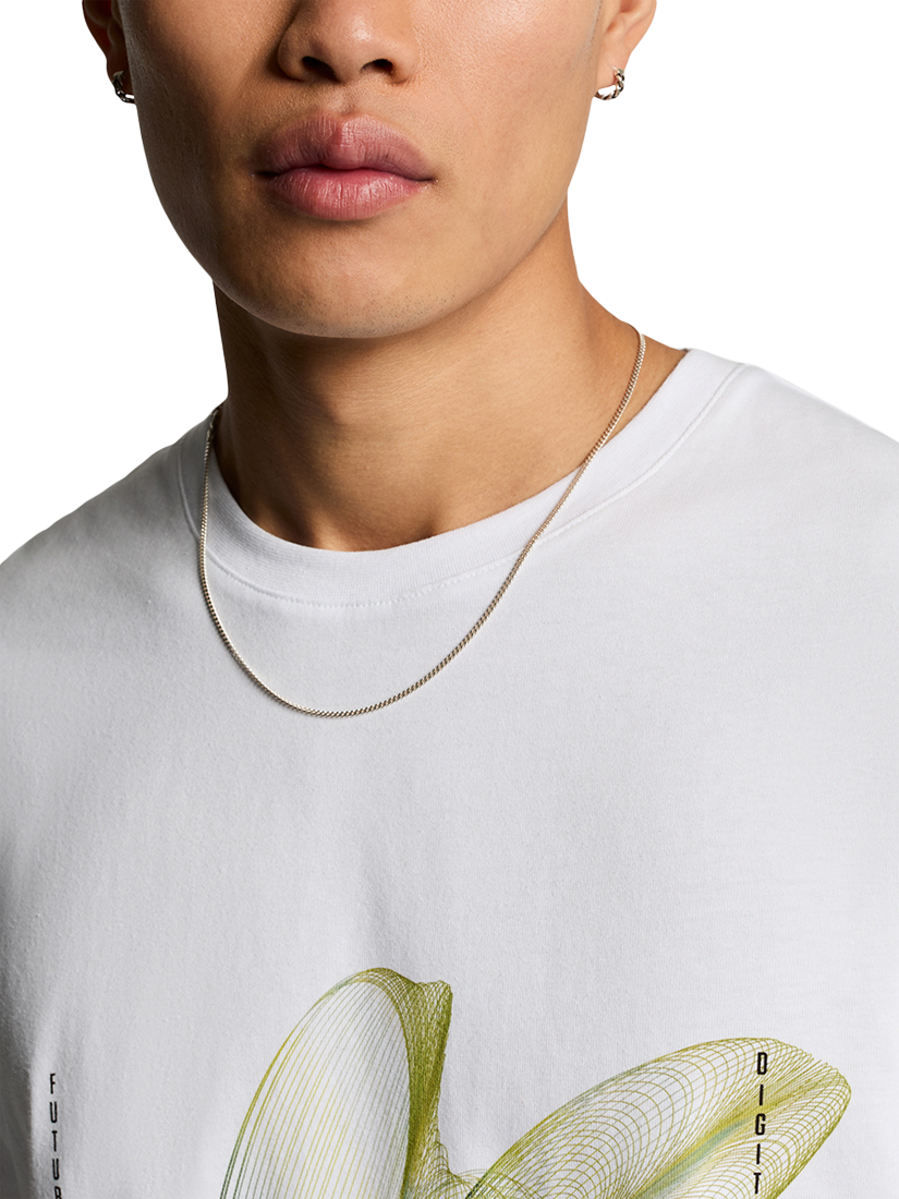 Product image 5 of 5, which shows Lyle & Scott Cotton Regular Fit Short Sleeve 3D Line Graphic T-Shirt, White/Smoke Green, M