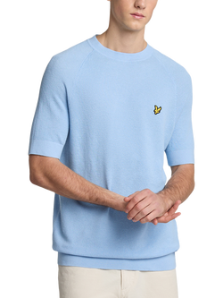 Lyle & Scott Cotton & Linen Blend Regular Fit Knitted T-Shirt, Light Blue