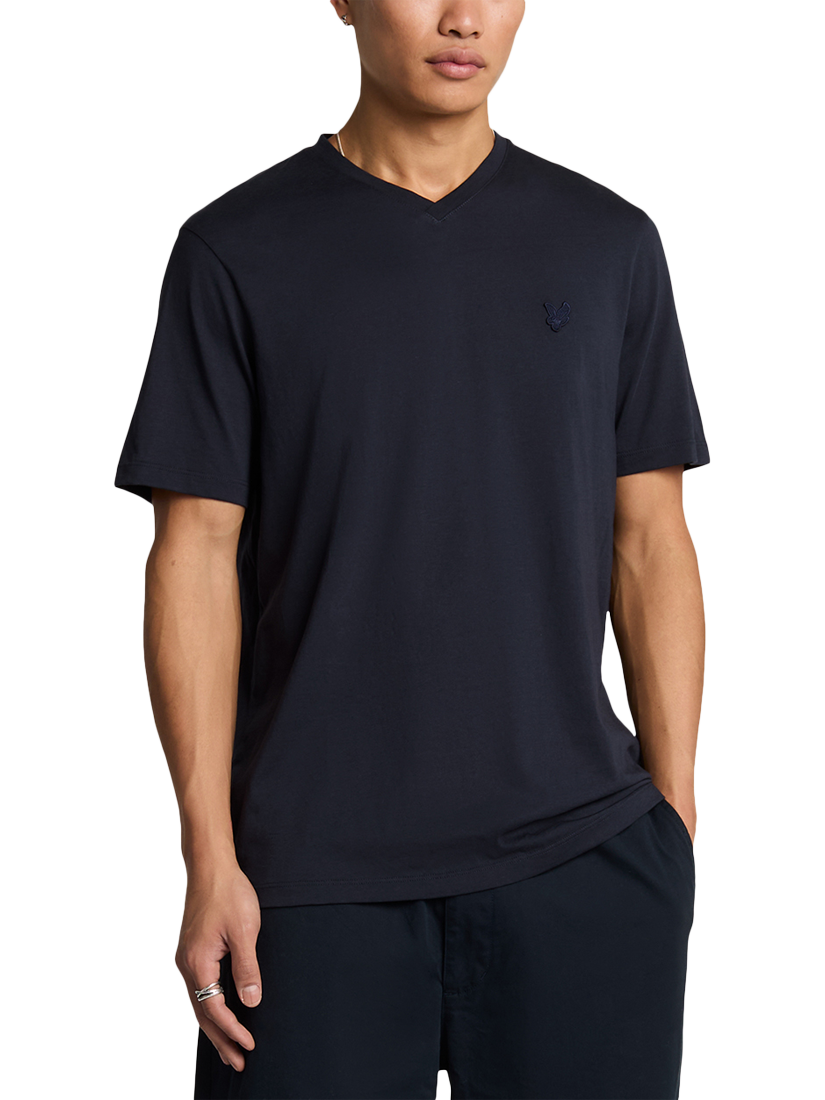 Product image 1 of 5, which shows Lyle & Scott Superfine Cotton V-Neck T-Shirt, Dark Navy, XS