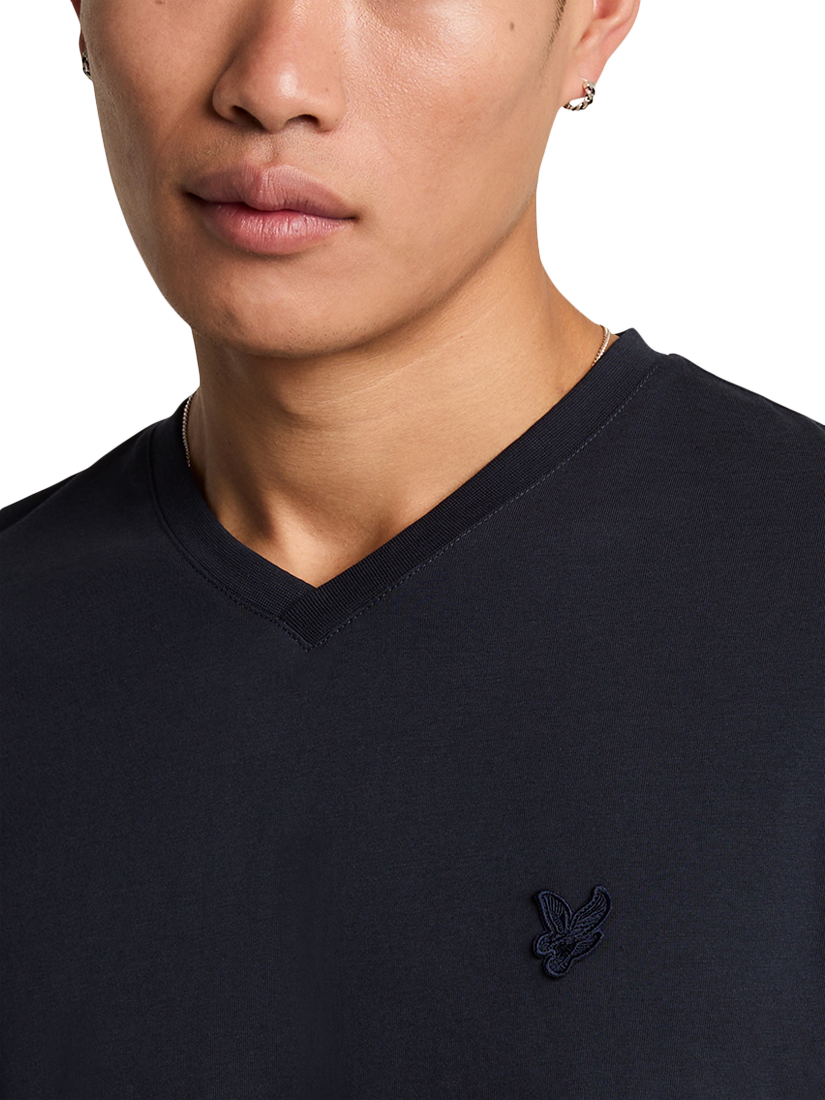 Product image 5 of 5, which shows Lyle & Scott Superfine Cotton V-Neck T-Shirt, Dark Navy, XS