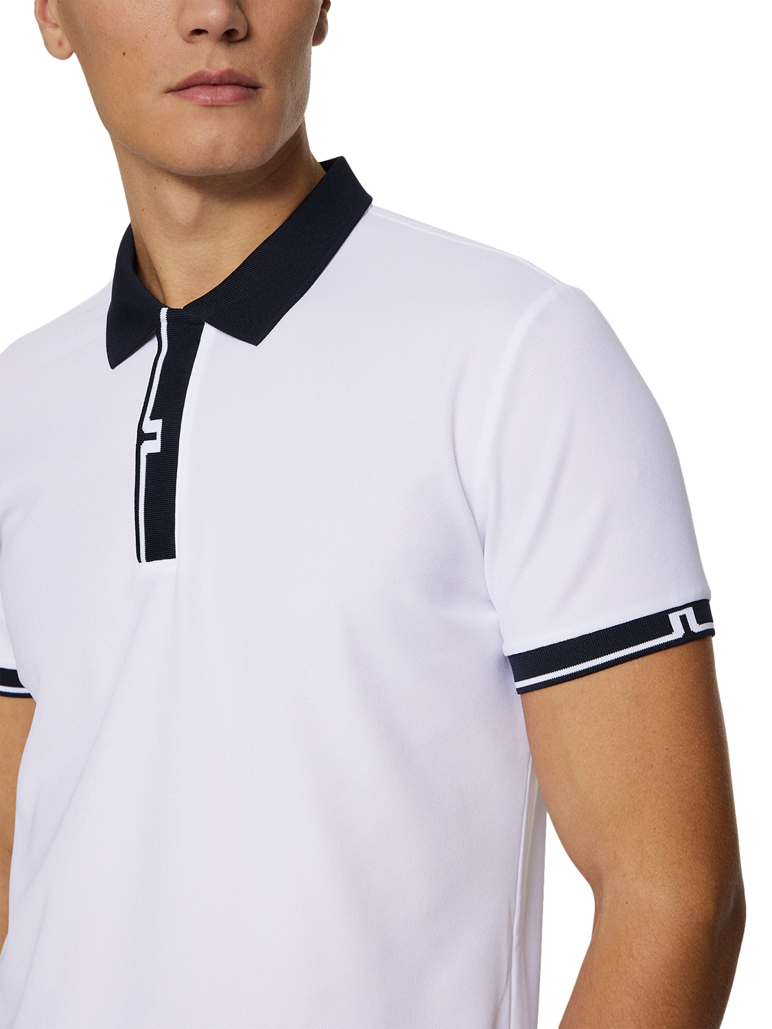Product image 4 of 5, which shows J.Lindeberg Bay Slim Fit Short Sleeve Polo Shirt, White, S