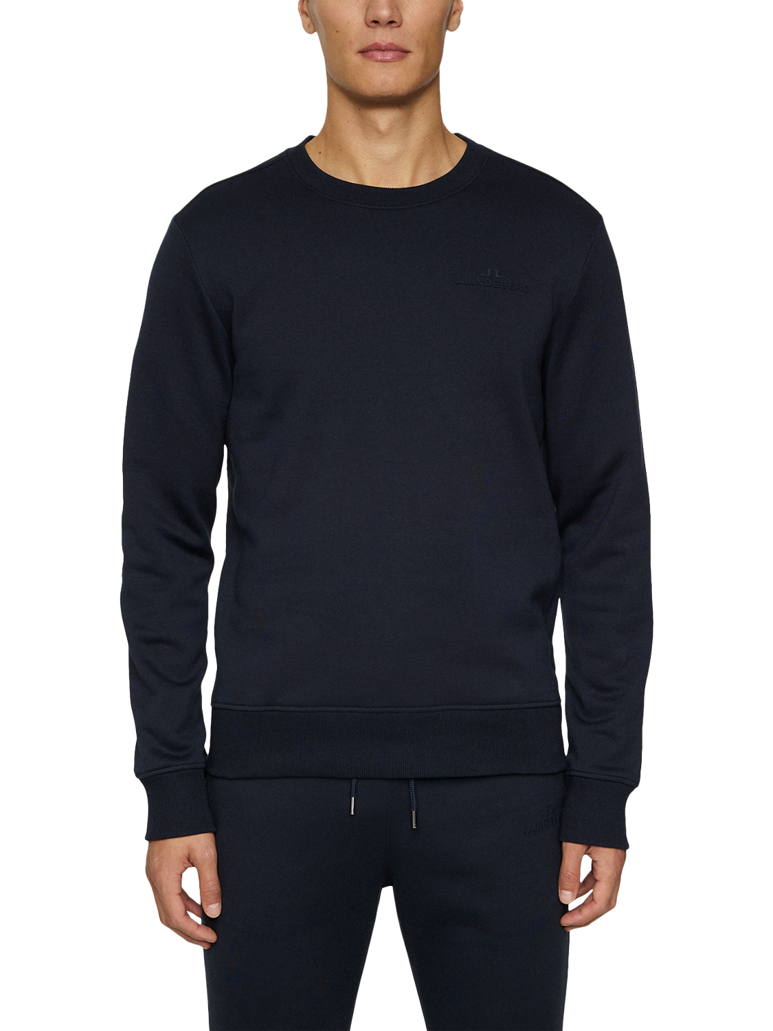 Product image 1 of 5, which shows J.Lindeberg Alpha Crew Neck Jumper Sweatshirt, Navy, S