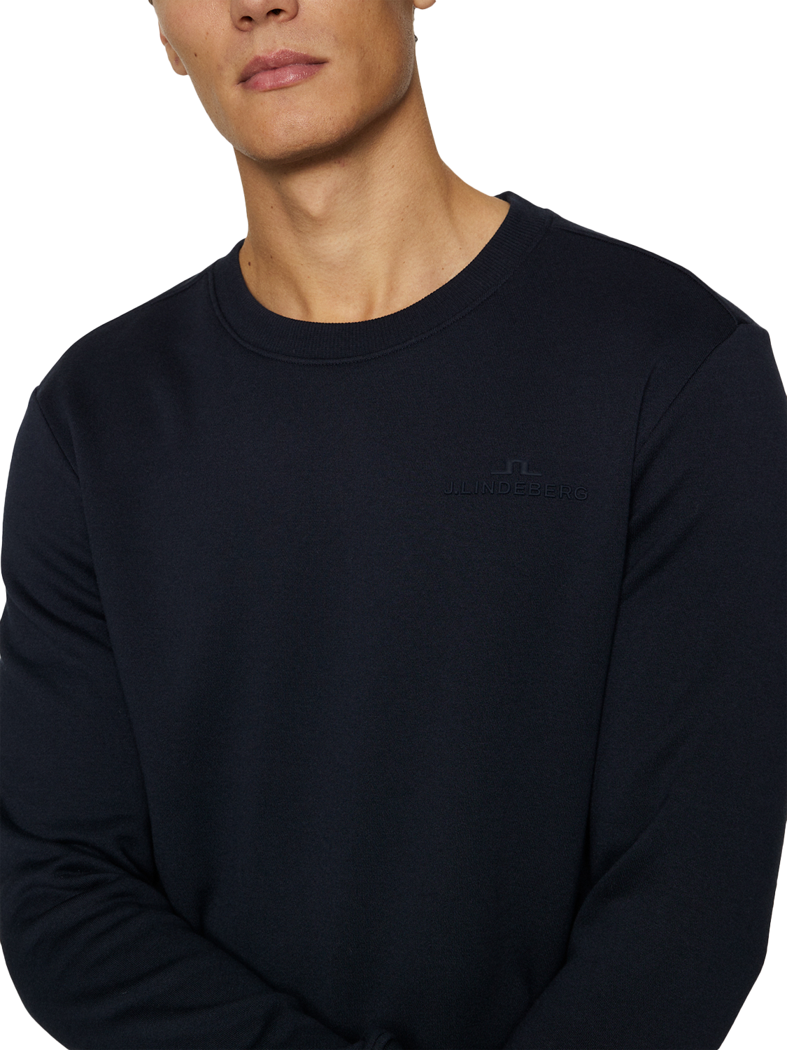 Product image 4 of 5, which shows J.Lindeberg Alpha Crew Neck Jumper Sweatshirt, Navy, S