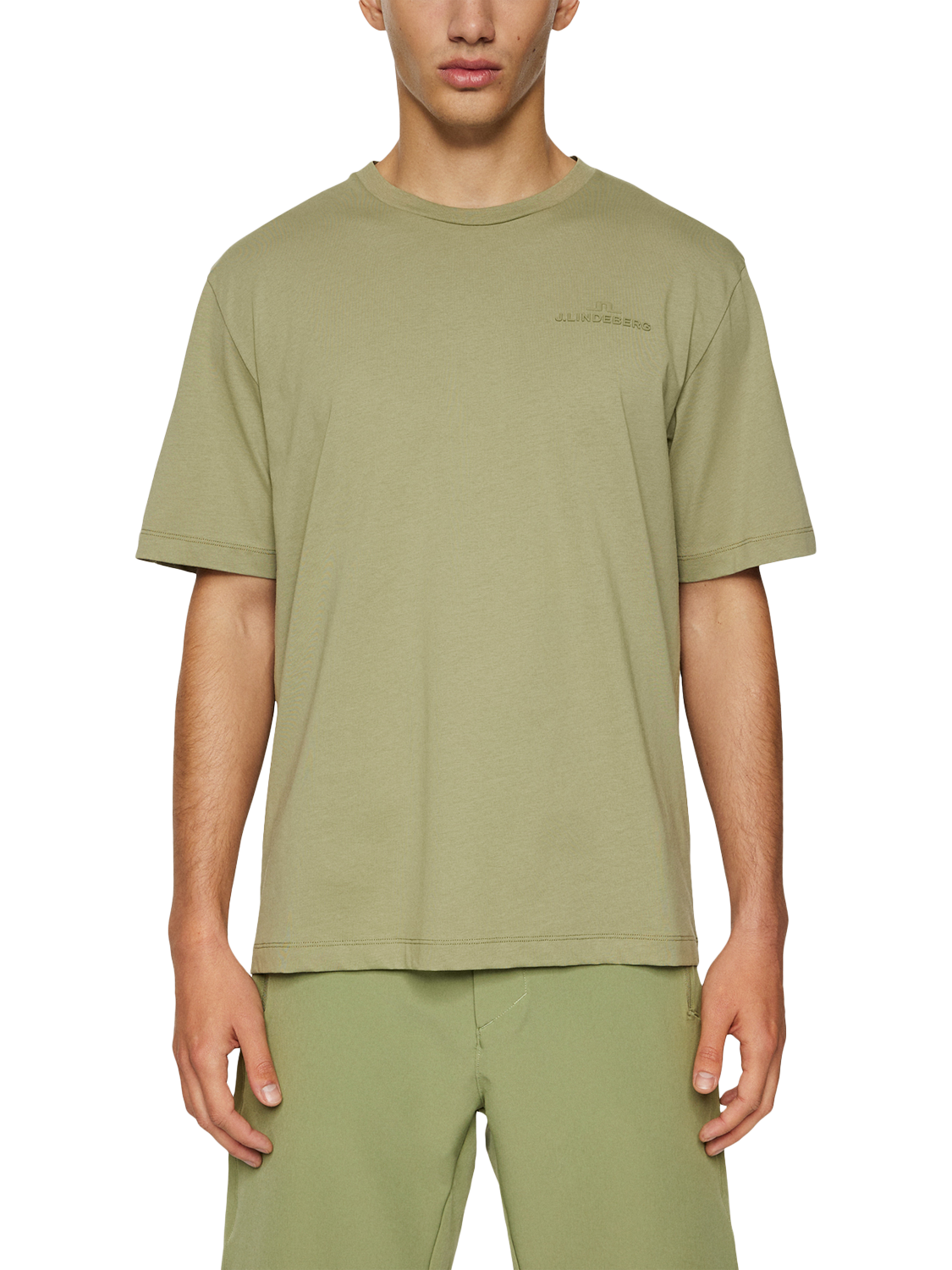 Product image 1 of 5, which shows J.Lindeberg Alpha Cotton Regular Fit T-Shirt, Oil Green, S