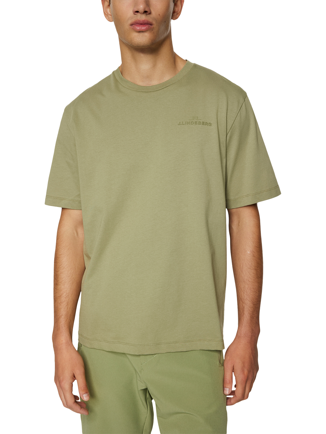 Product image 4 of 5, which shows J.Lindeberg Alpha Cotton Regular Fit T-Shirt, Oil Green, S