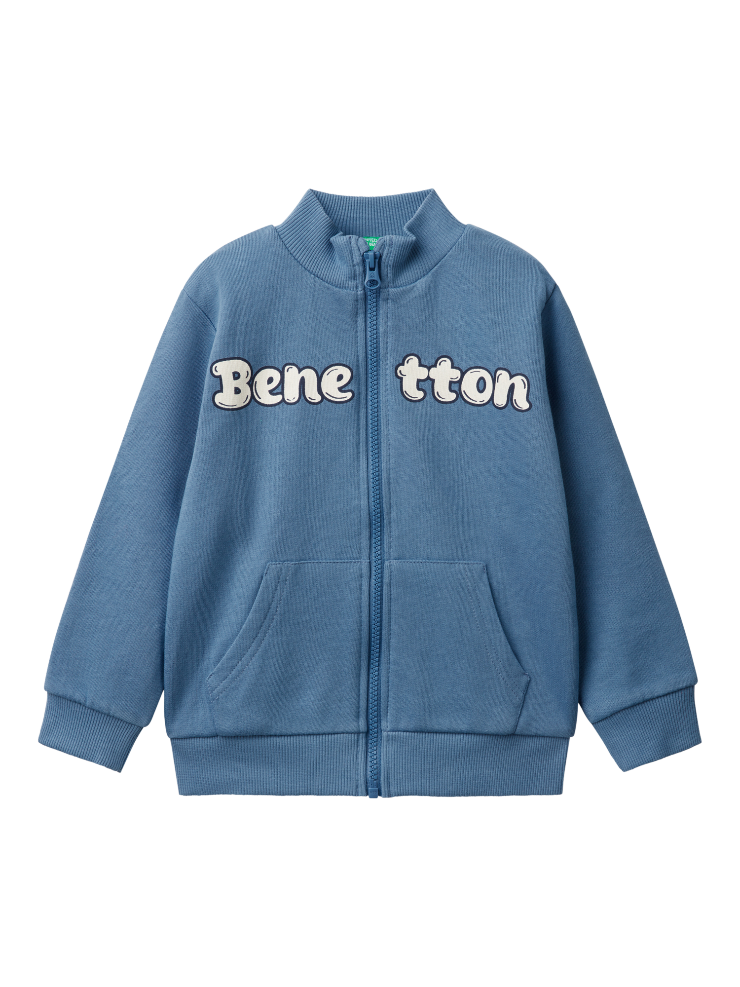 Product image 1 of 3, which shows Benetton Kids' Logo Zipped Sweatshirt, Sugar Paper, 5-6 years