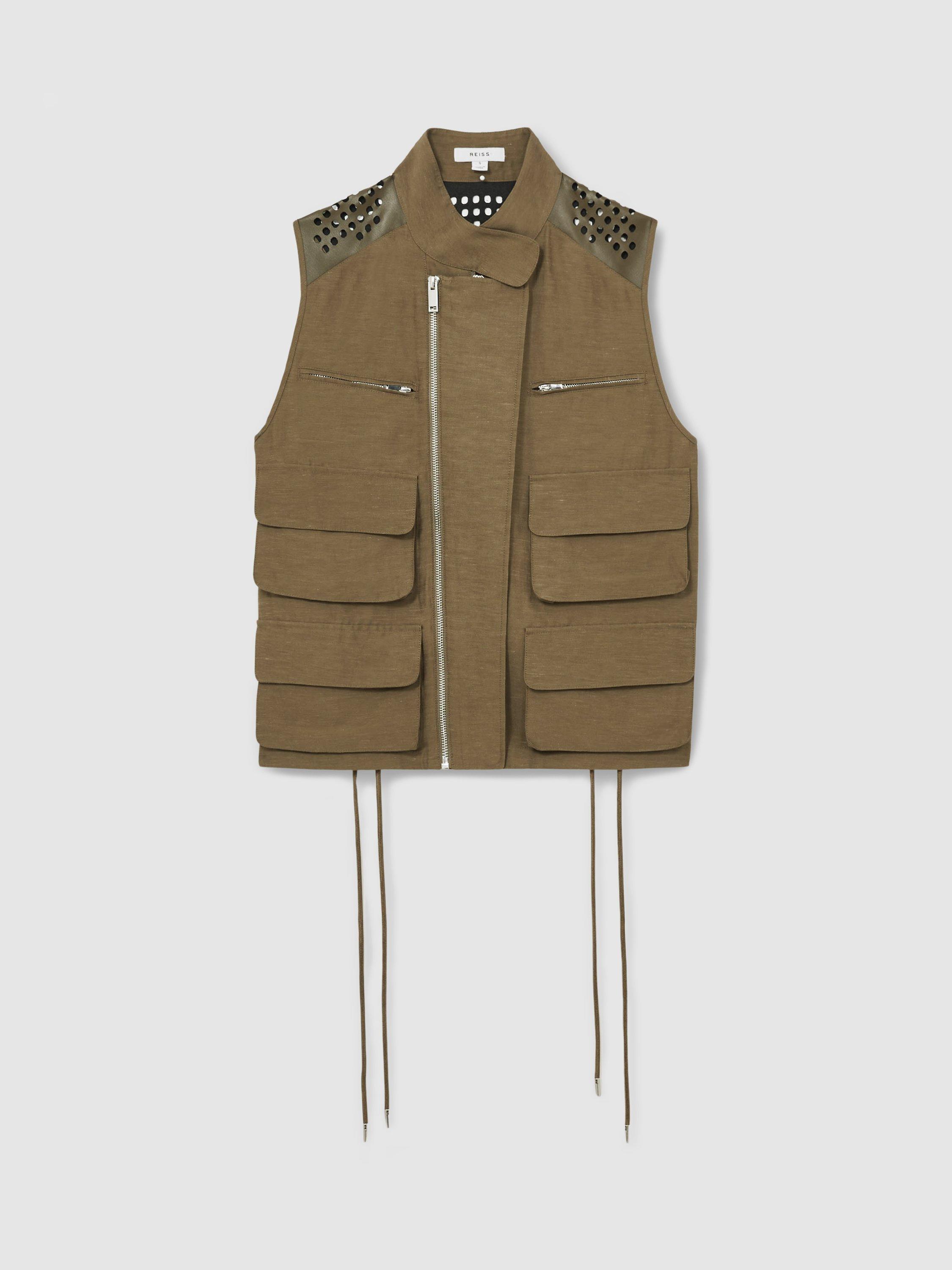 【海外限定】REISSジレ☆Grace Pocket Stitch Gilet, Khaki Reiss Grace Pocket Stitch Gilet, Khaki