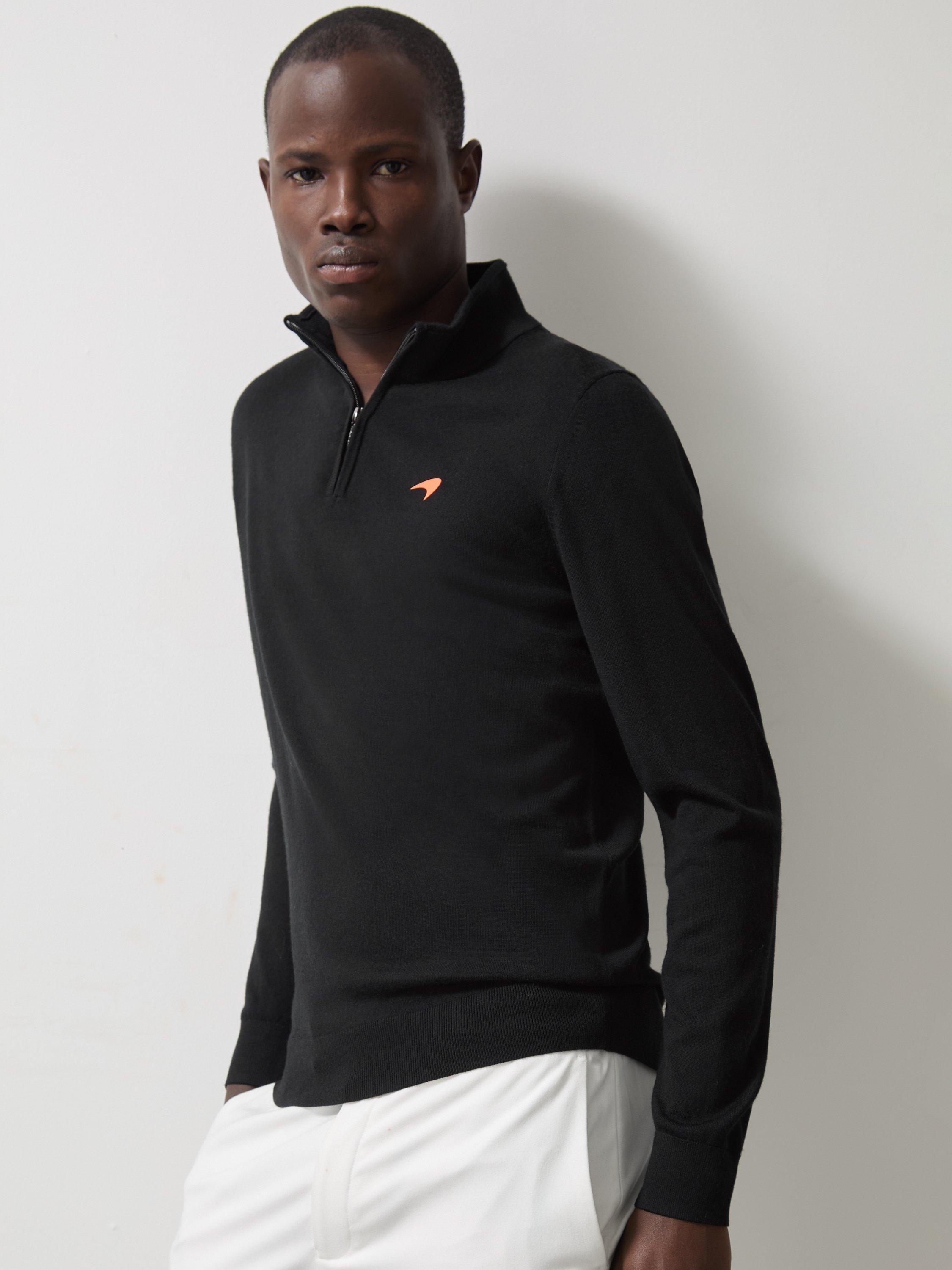 Reiss x McLaren Hatch Wool Blend Half-Zip Knit Jumper Knitwear, Black