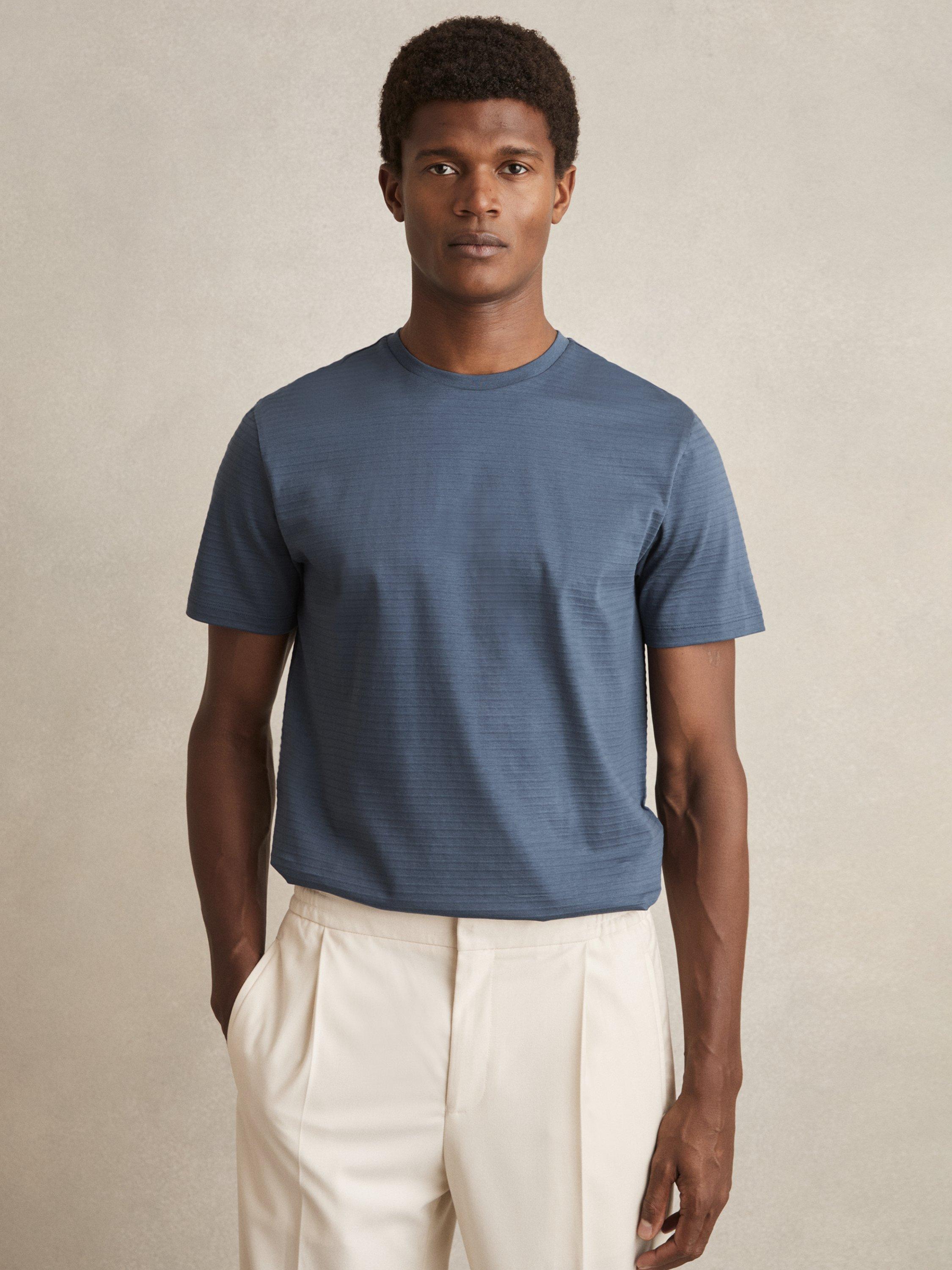 Product image 1 of 5, which shows Reiss Leo Cotton Regular Fit Short Sleeve T-Shirt, Airforce Blue, XS
