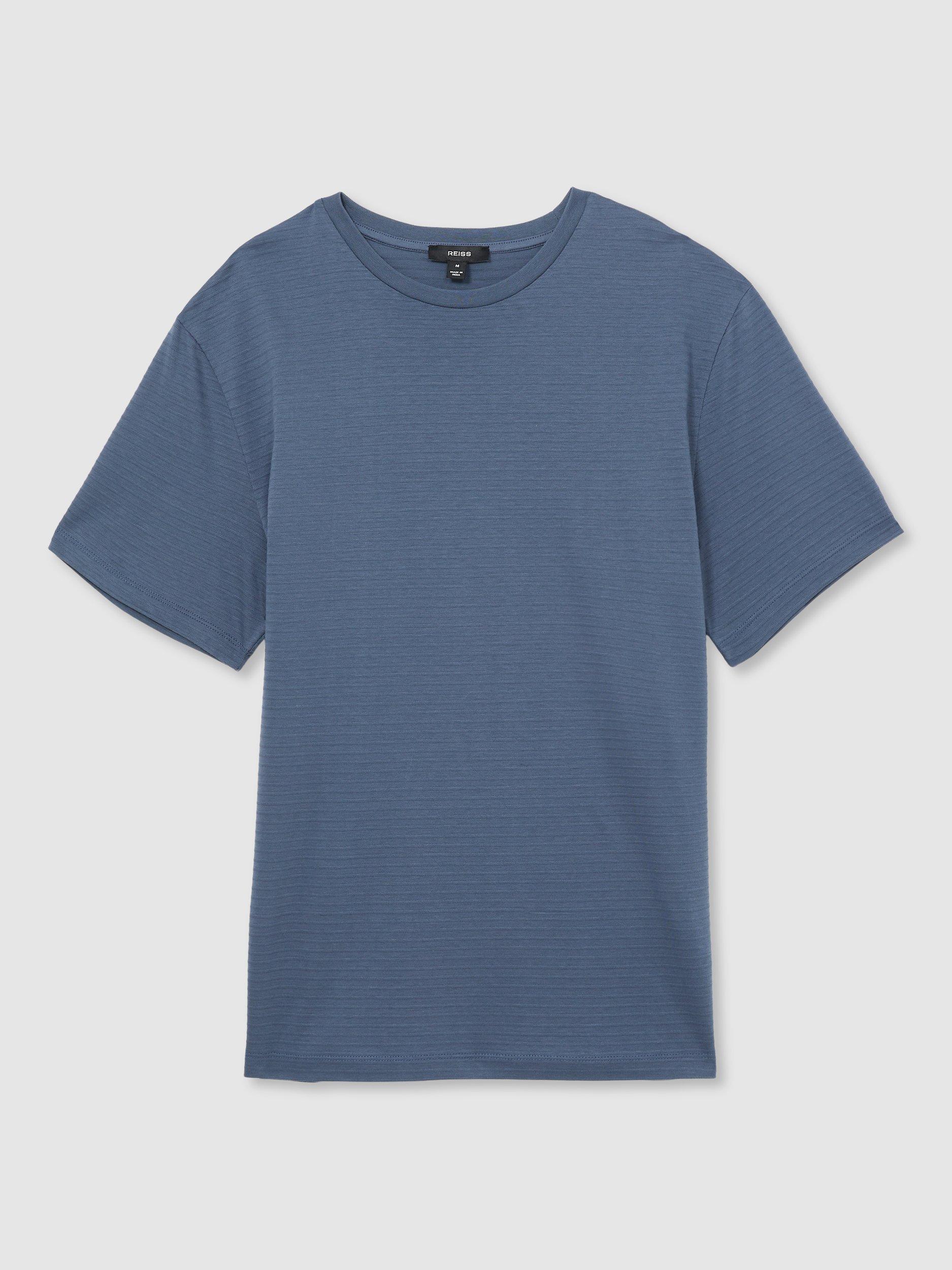 Product image 3 of 5, which shows Reiss Leo Cotton Regular Fit Short Sleeve T-Shirt, Airforce Blue, XS