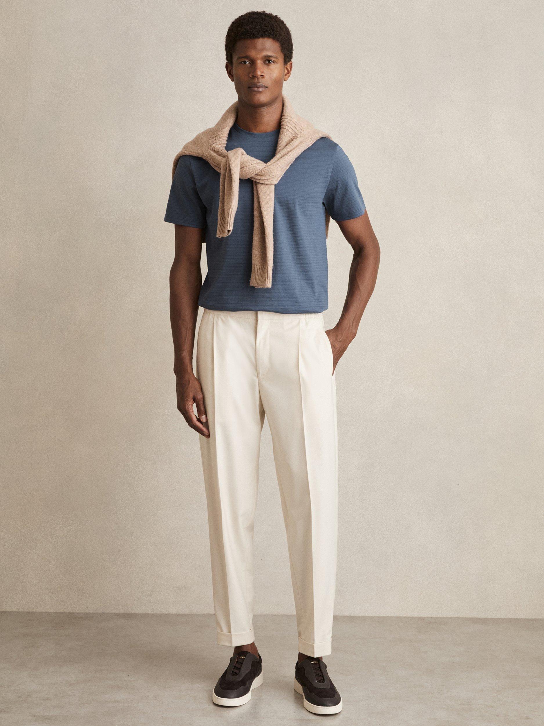 Product image 4 of 5, which shows Reiss Leo Cotton Regular Fit Short Sleeve T-Shirt, Airforce Blue, XS