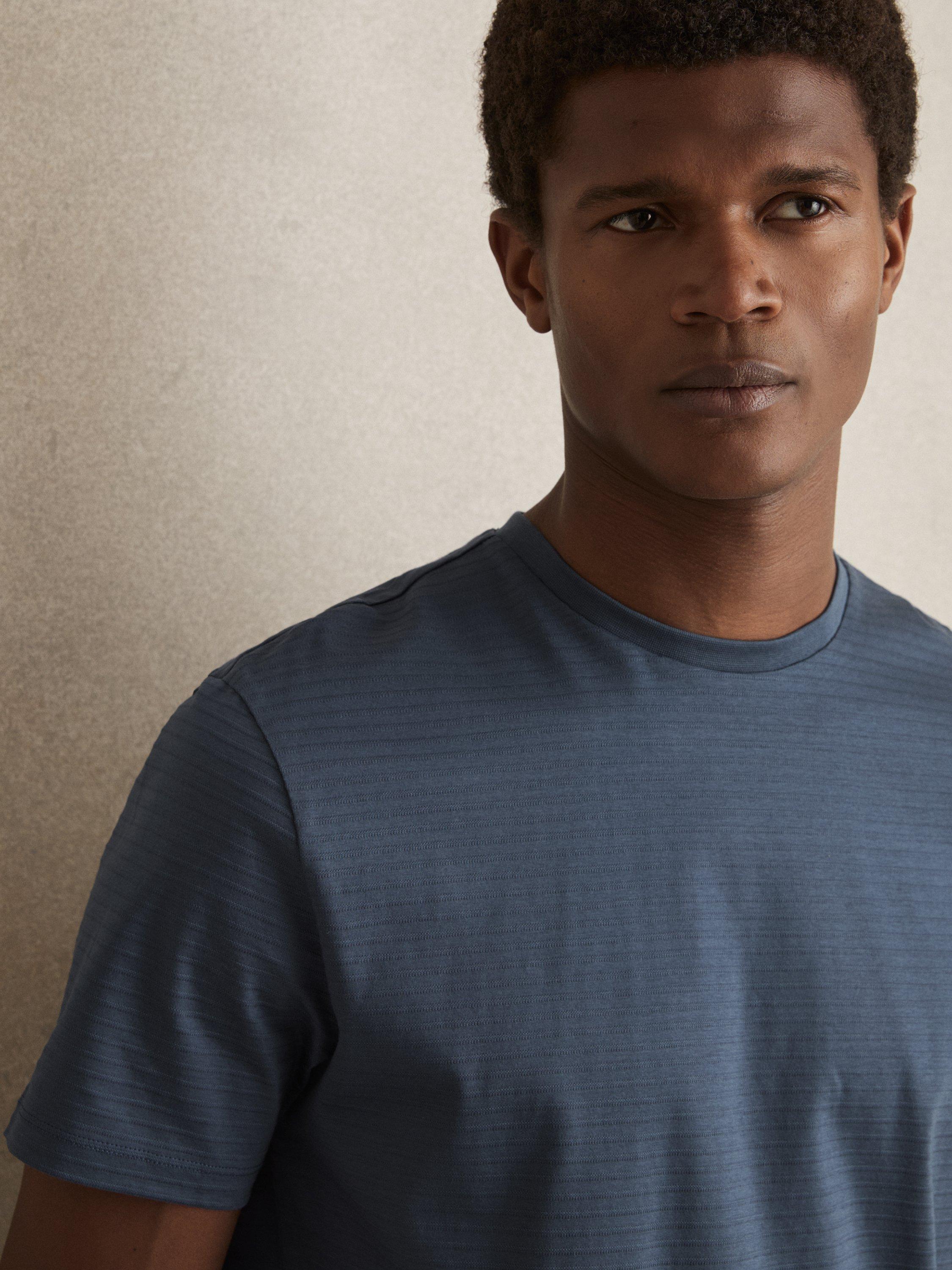 Product image 5 of 5, which shows Reiss Leo Cotton Regular Fit Short Sleeve T-Shirt, Airforce Blue, XS