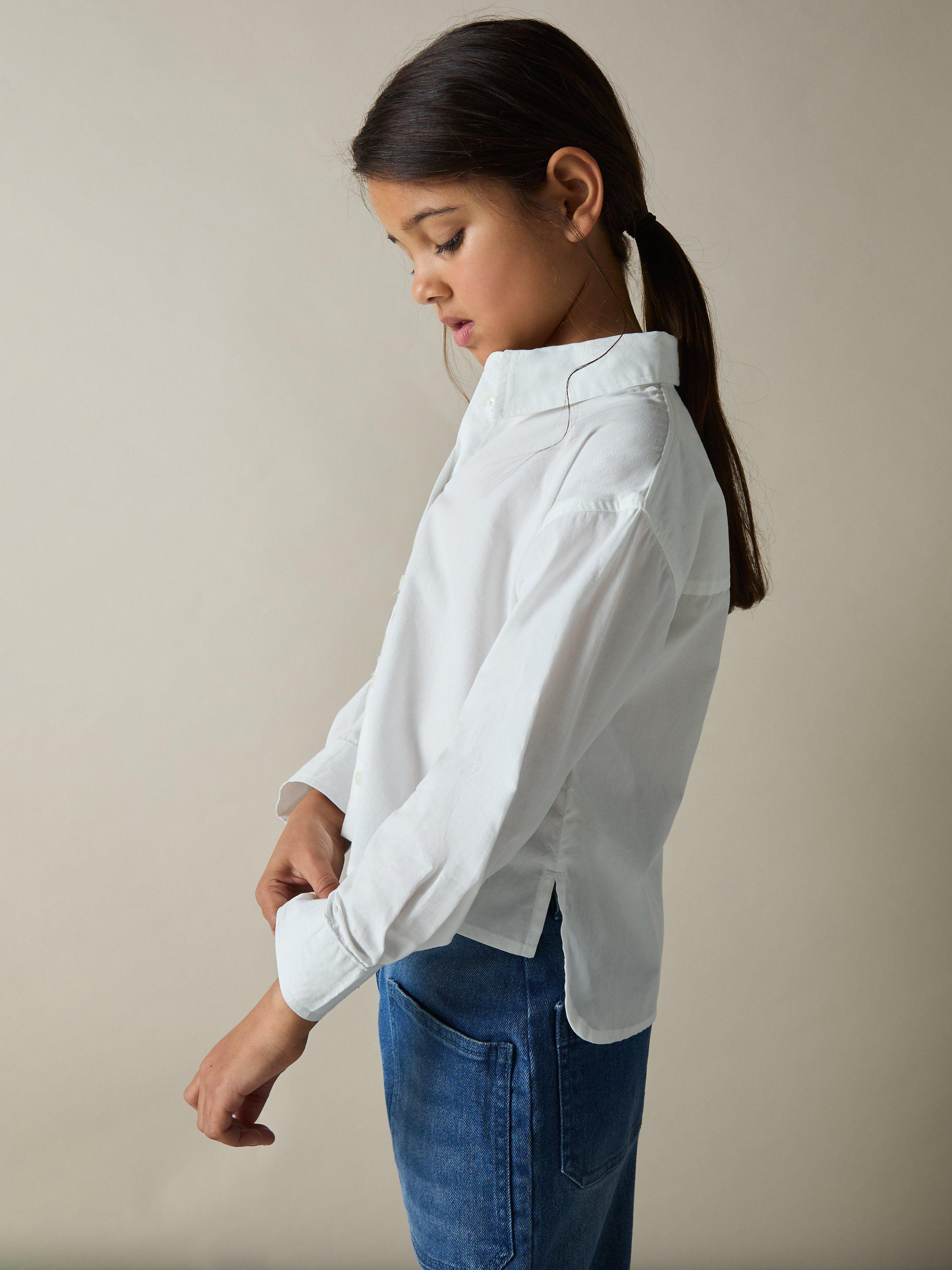 Product image 3 of 4, which shows Reiss Kids' Kiari Cotton Shirt, White, 9-10 years