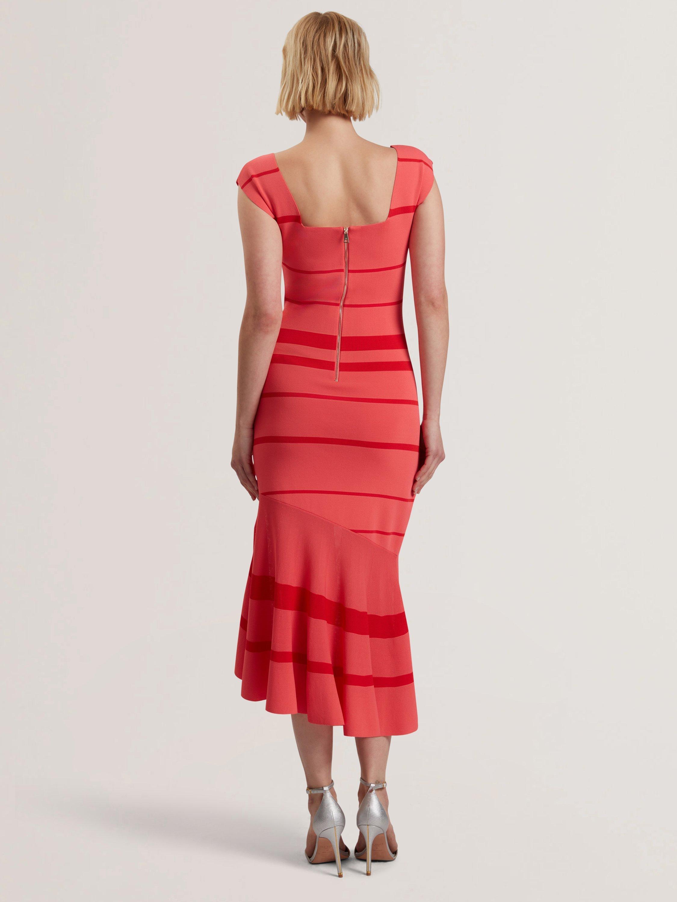 Product image 2 of 5, which shows Ted Baker Tilleea Square Neck Stripe Knit Midi Dress, Orange/Red, 6