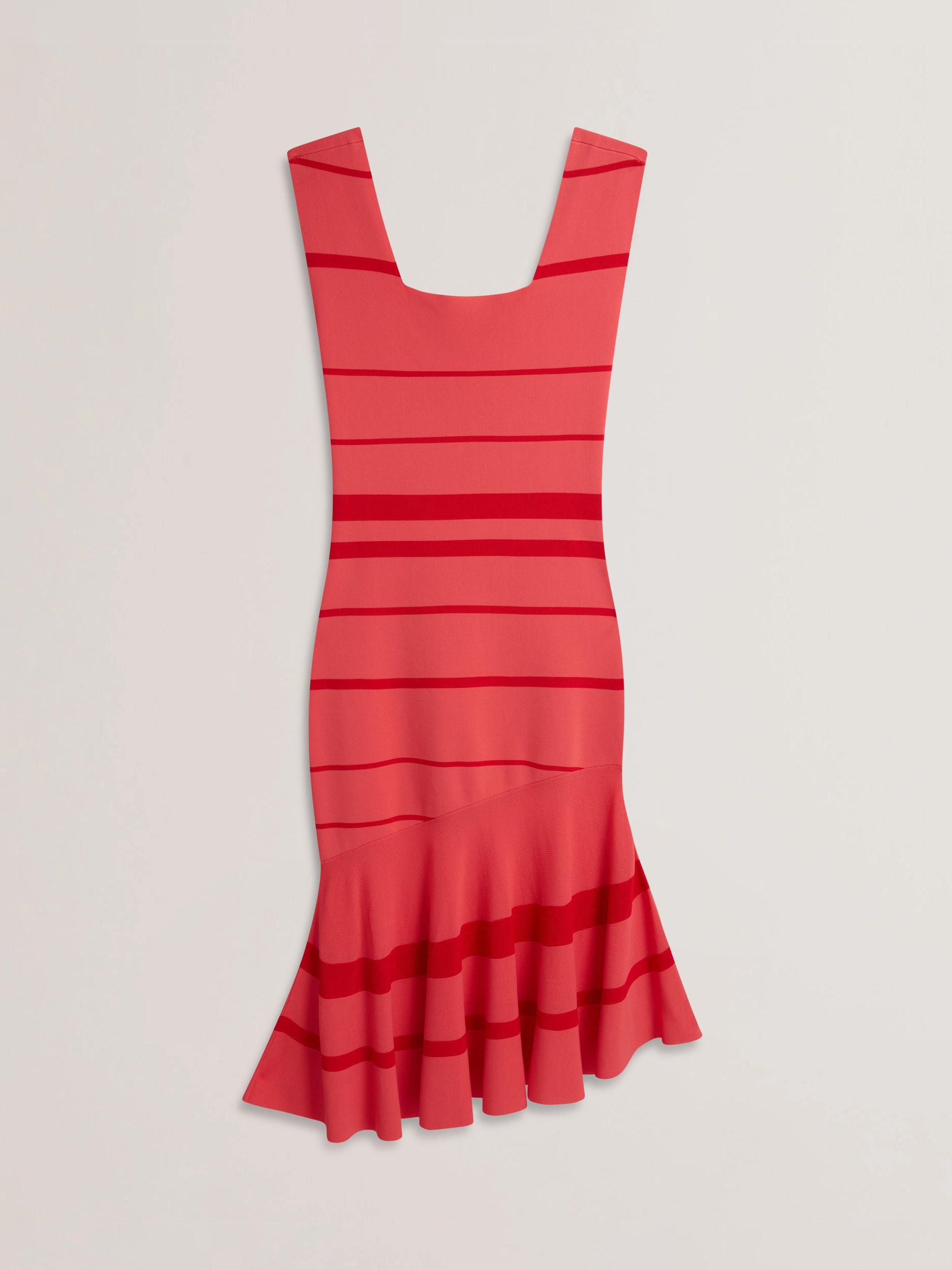 Product image 5 of 5, which shows Ted Baker Tilleea Square Neck Stripe Knit Midi Dress, Orange/Red, 6