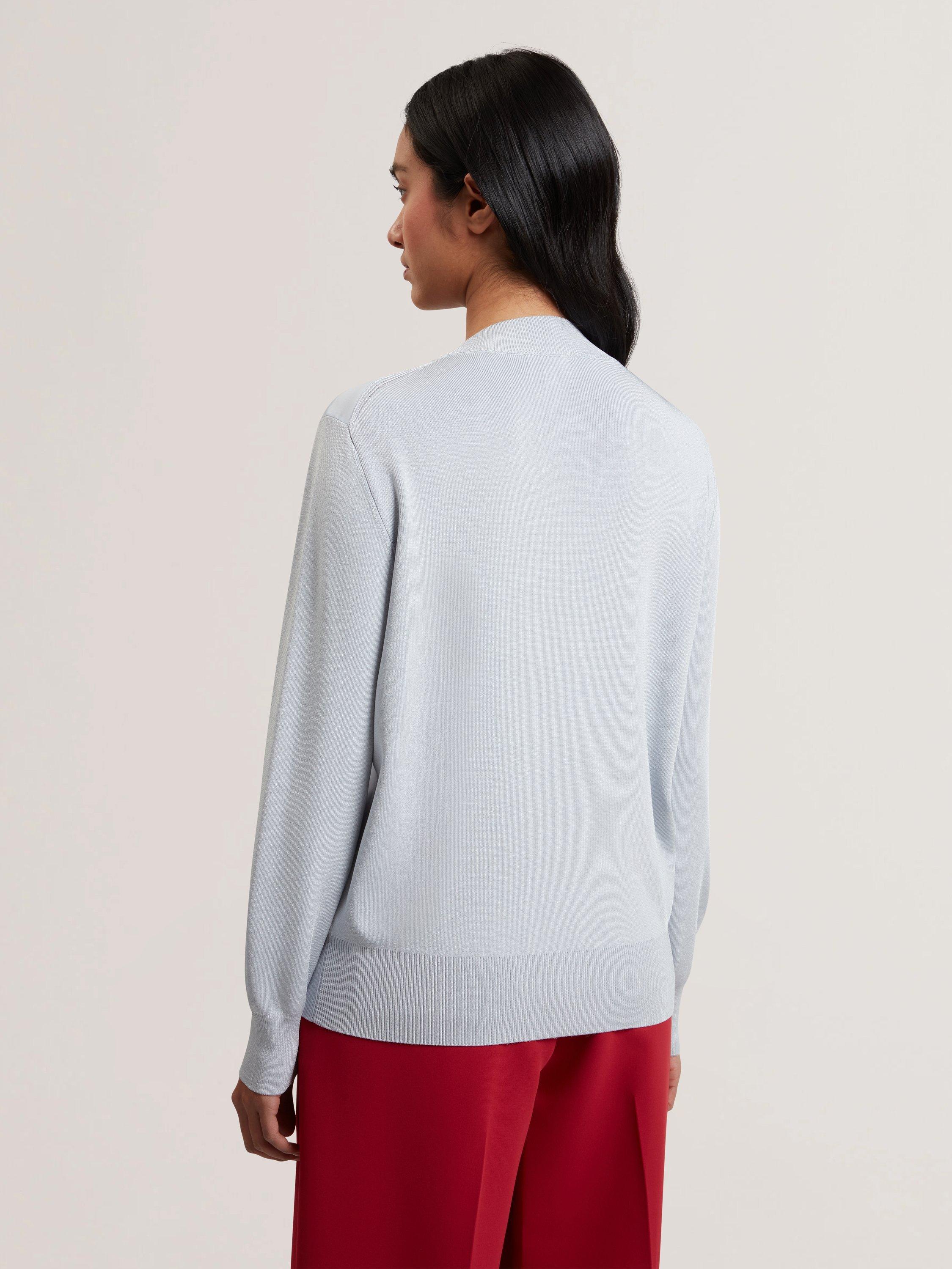 Product image 2 of 6, which shows Ted Baker Eloaa Satin Woven Floral Knit Top, Pale Blue/Red, 6