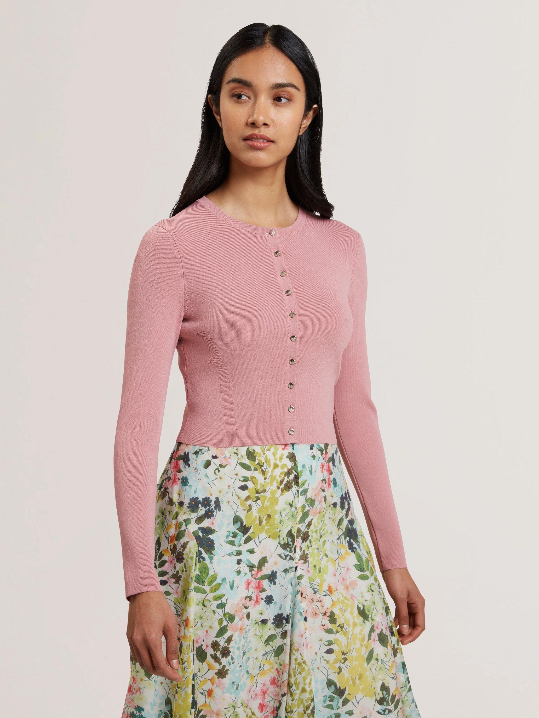Product image 1 of 5, which shows Ted Baker Emoriyy Cropped Knit Cardigan, Pink, 10