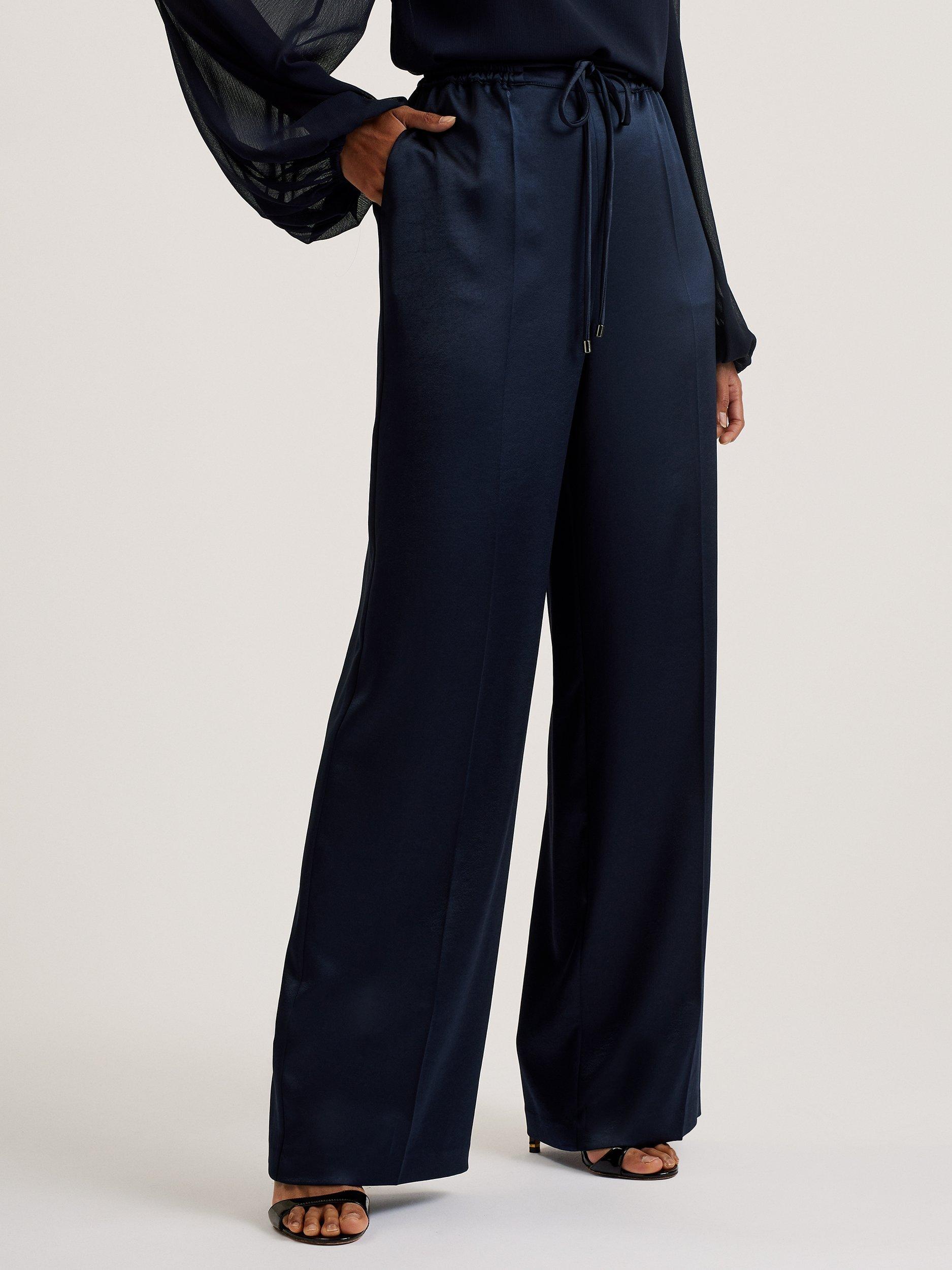 Product image 1 of 6, which shows Ted Baker Satin Wide Leg Joggers, Navy, 6