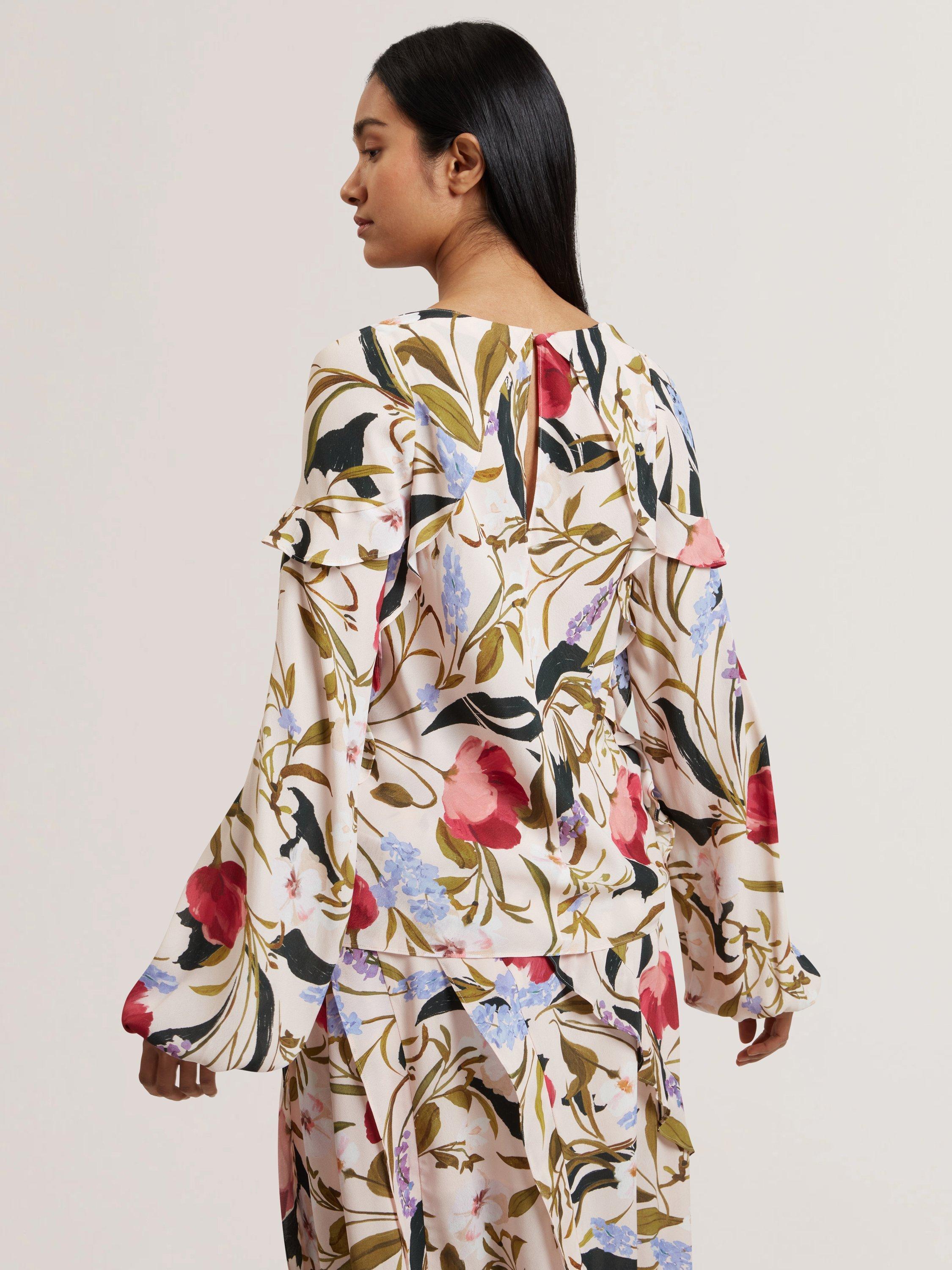Product image 2 of 6, which shows Ted Baker Minasa Floral Frill Detail Top, Multi, 6
