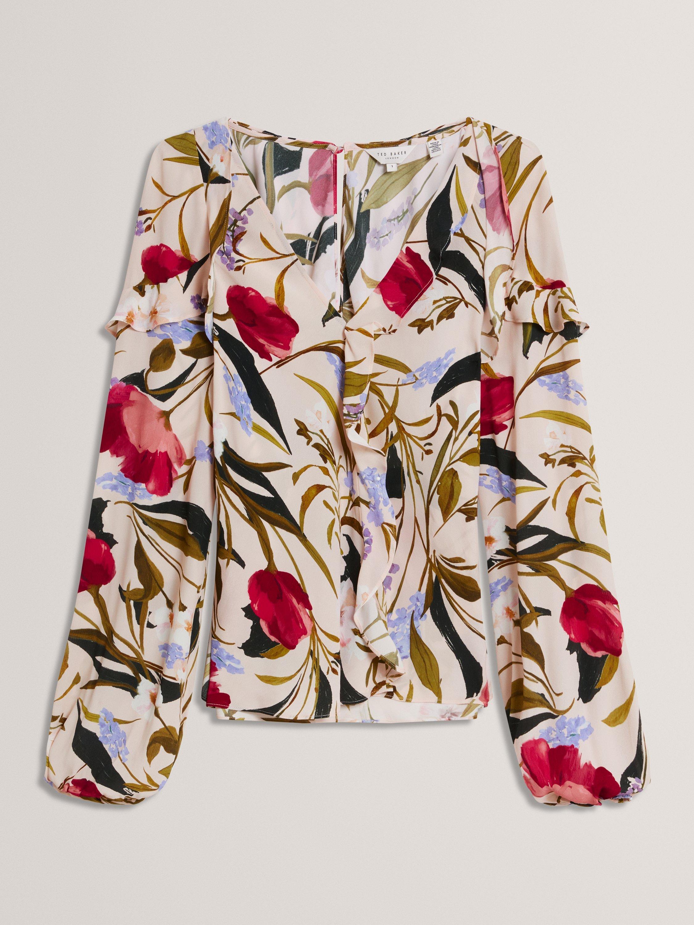 Product image 6 of 6, which shows Ted Baker Minasa Floral Frill Detail Top, Multi, 6