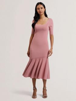 Ted Baker Miyhaa Knitted Flippy Skirt Sleeveless Midi Dress, Pink, Pink