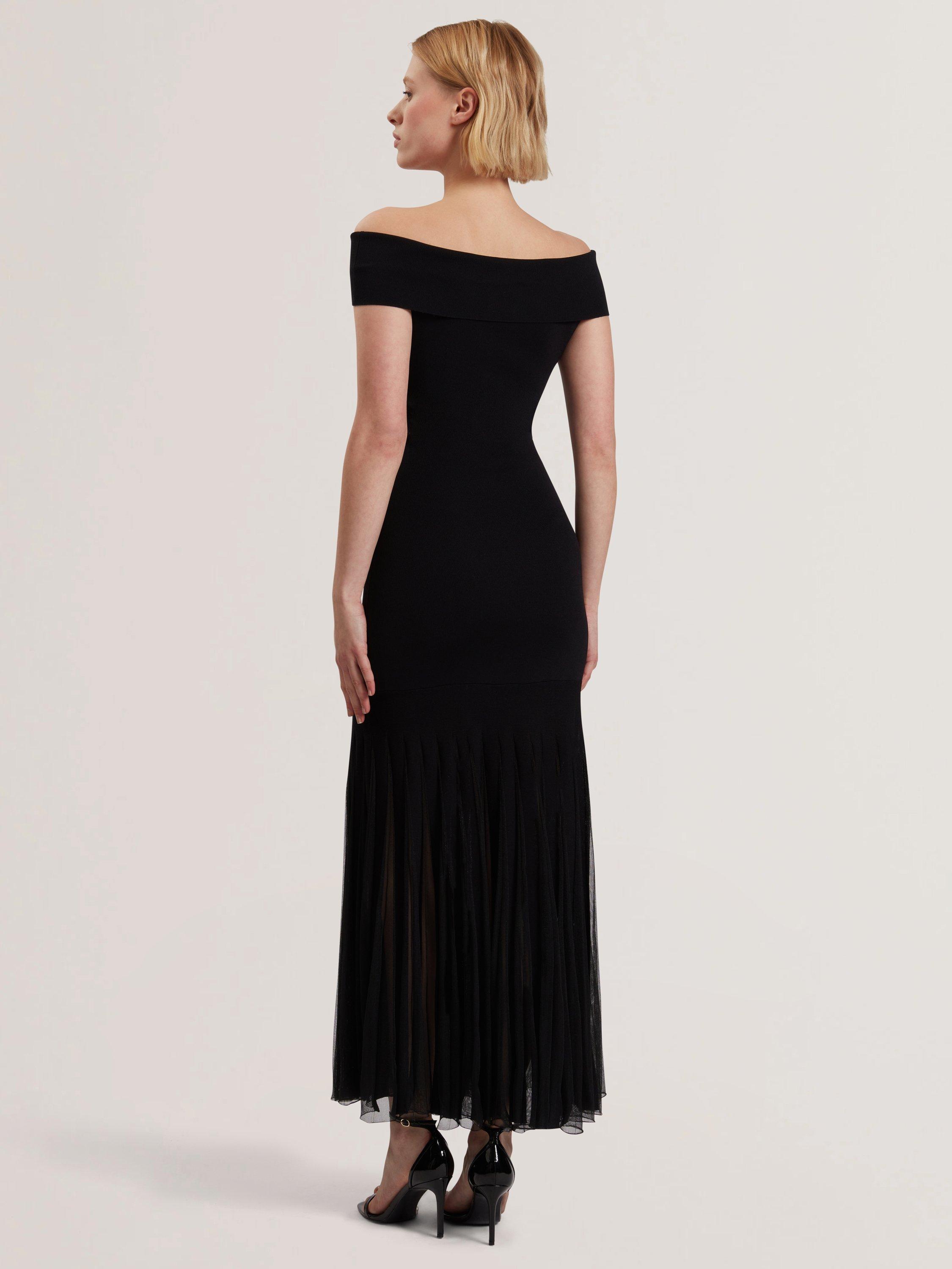 Product image 2 of 5, which shows Ted Baker Suannaa Dropped Waist Knit Bodice Woven Skirt Dress, Black, 6