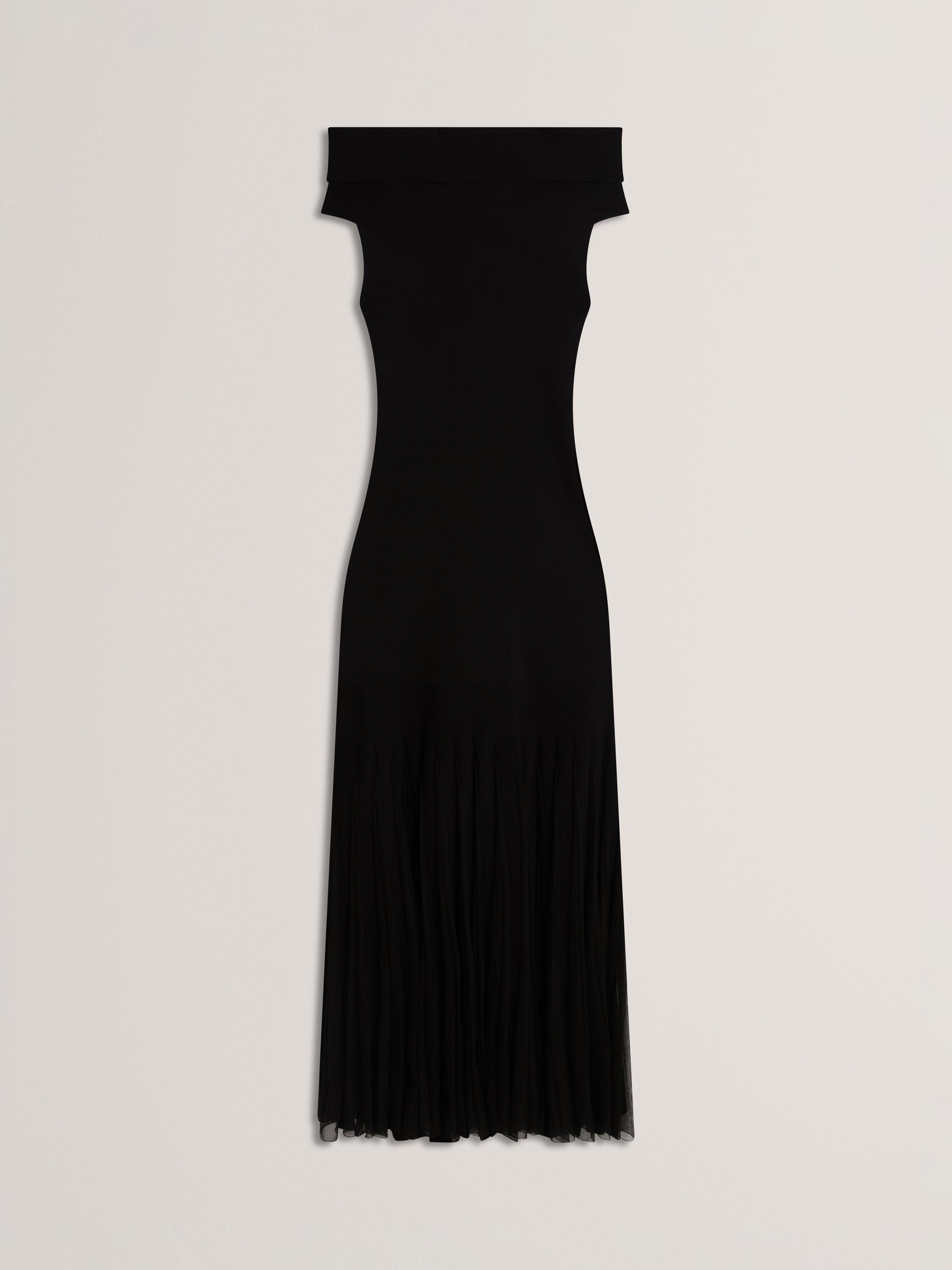Product image 5 of 5, which shows Ted Baker Suannaa Dropped Waist Knit Bodice Woven Skirt Dress, Black, 6