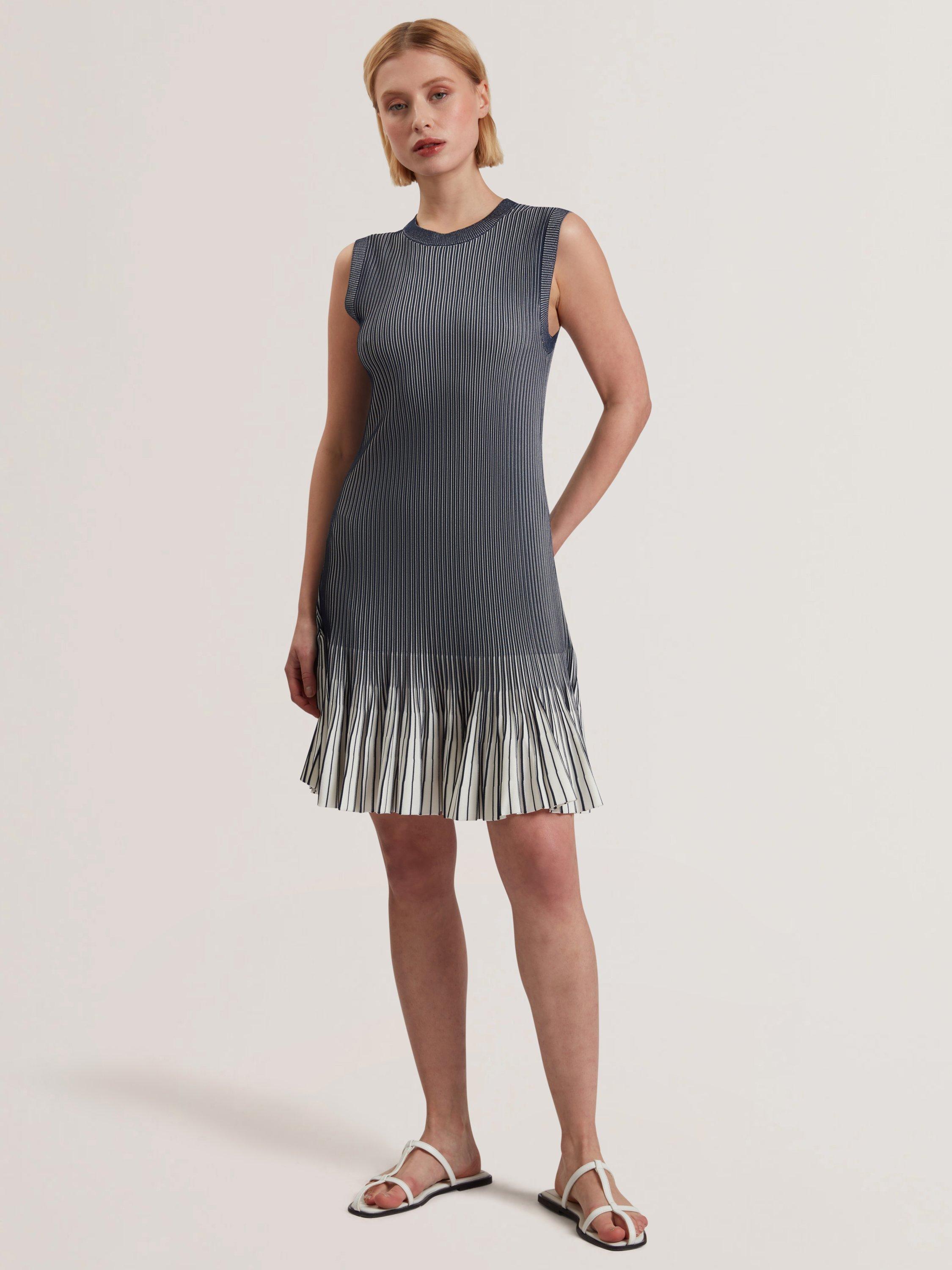 Product image 1 of 5, which shows Ted Baker Textured Stripe Flippy Skirt Mini Dress, Navy, 6