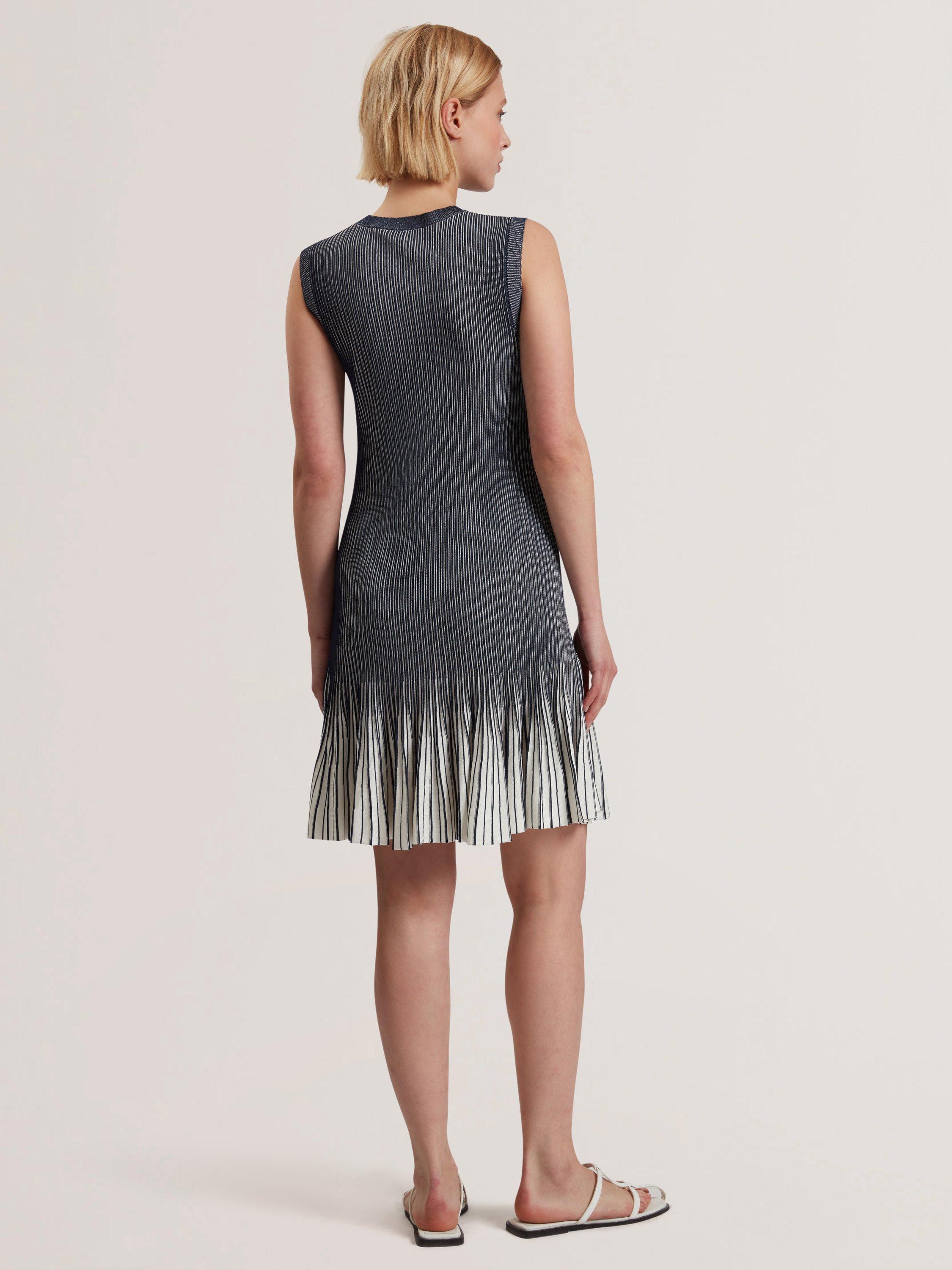 Product image 2 of 5, which shows Ted Baker Textured Stripe Flippy Skirt Mini Dress, Navy, 6