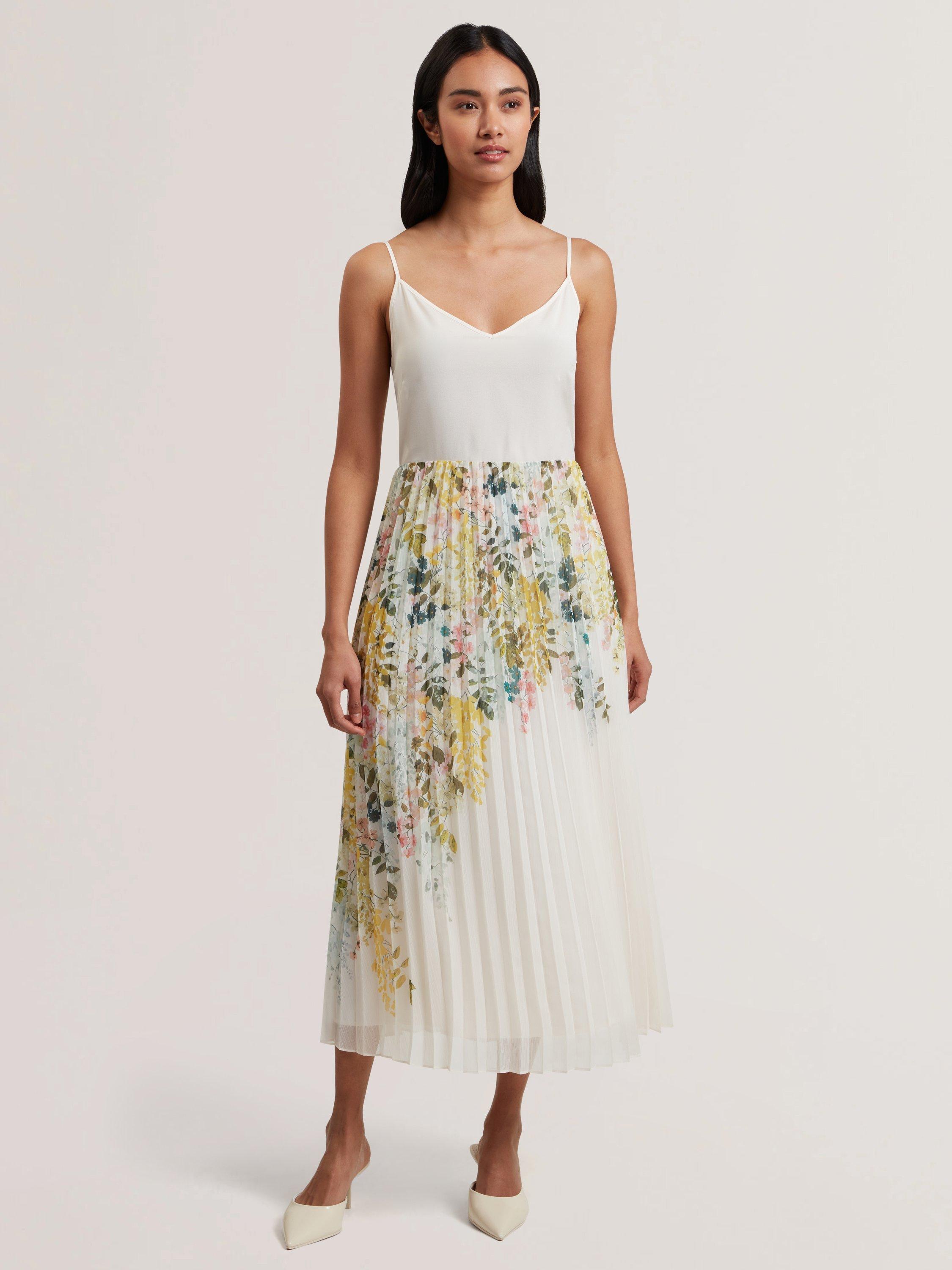 Product image 3 of 6, which shows Ted Baker Knit Top Pleated Skirt Dress, White/Multi, 12