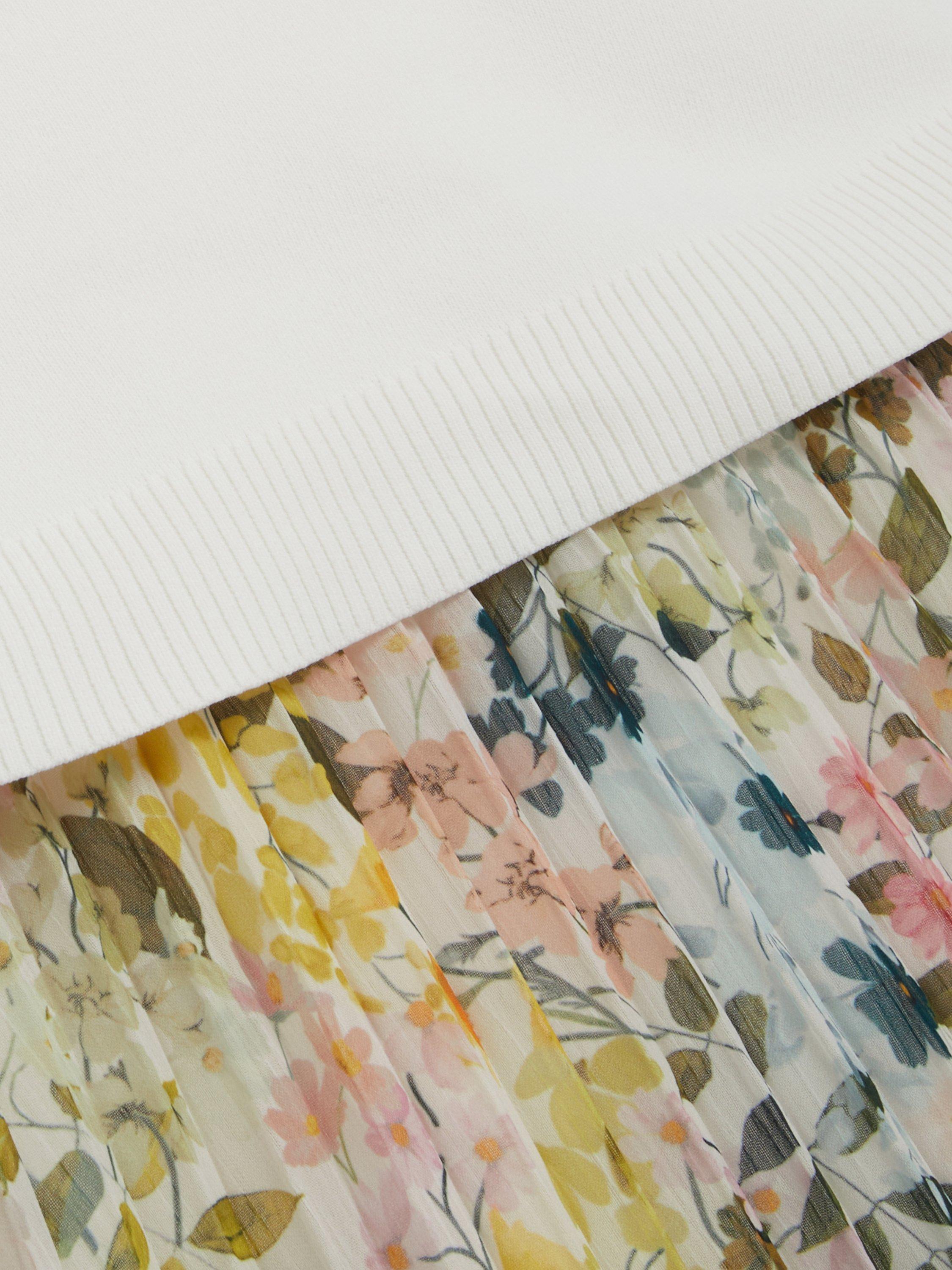 Product image 5 of 6, which shows Ted Baker Knit Top Pleated Skirt Dress, White/Multi, 12