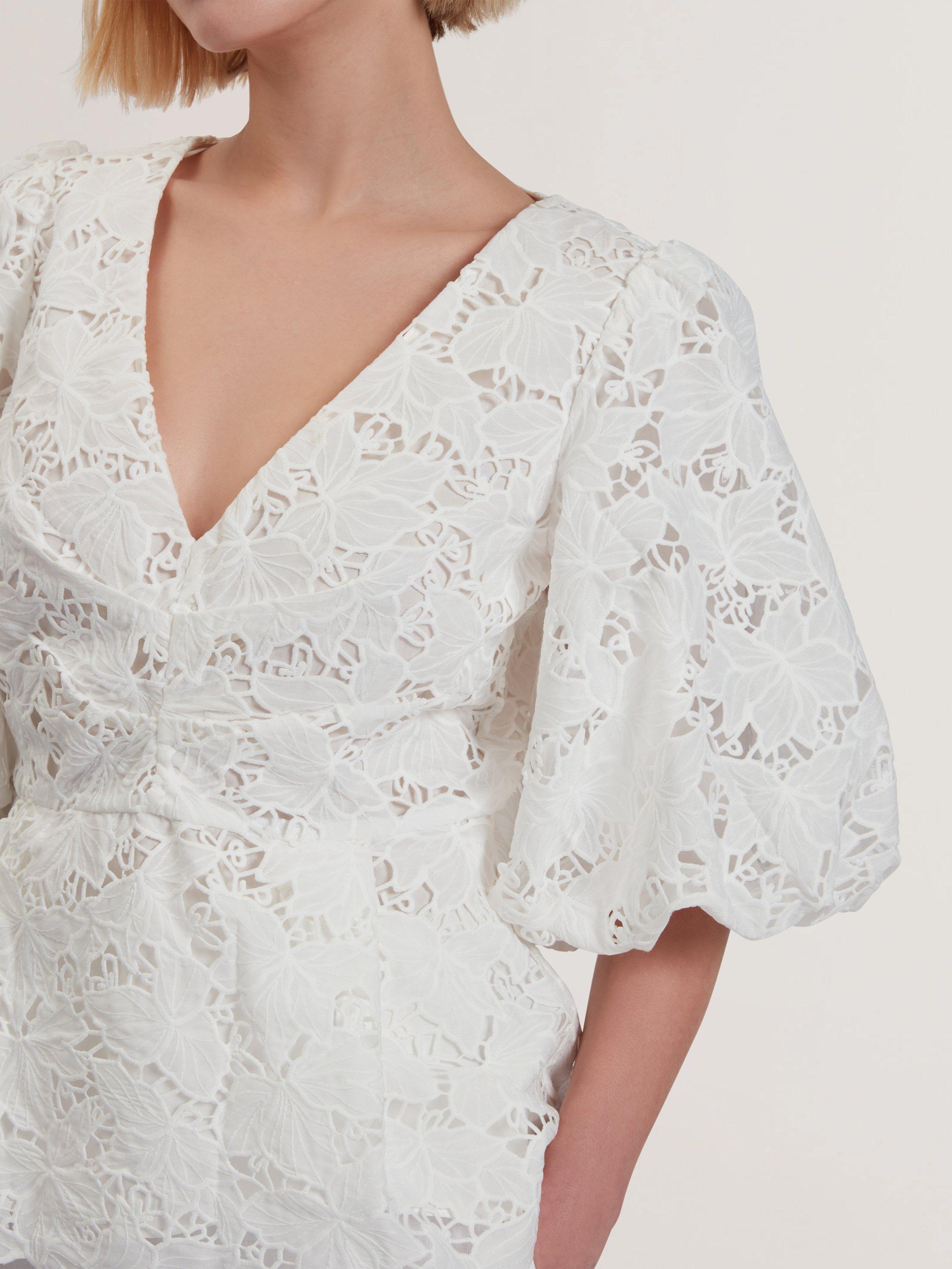 Product image 3 of 6, which shows Ted Baker Ellari Lace Puff Sleeve Peplum Blouse, White, 6