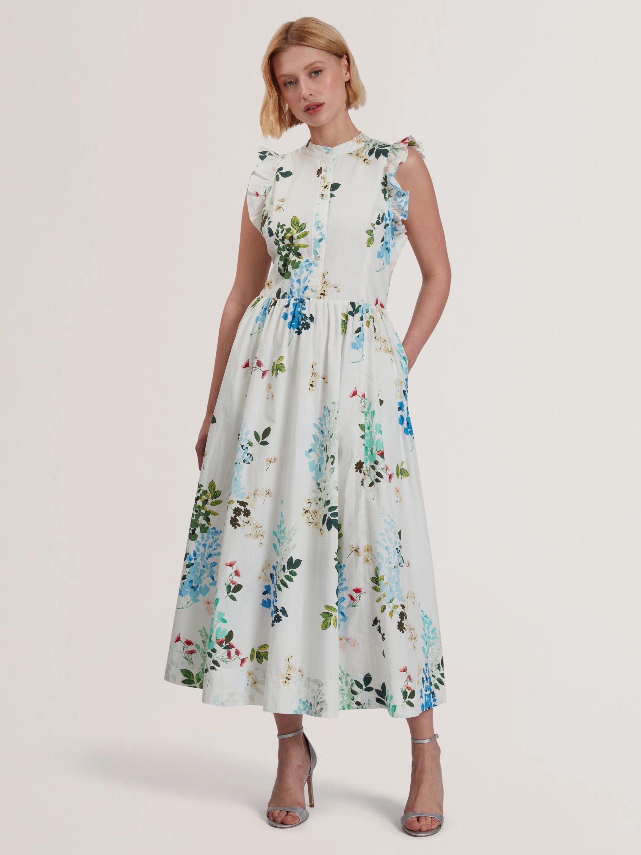 Product image 1 of 5, which shows Ted Baker Giolia Leaves Midi Dress, White, 12