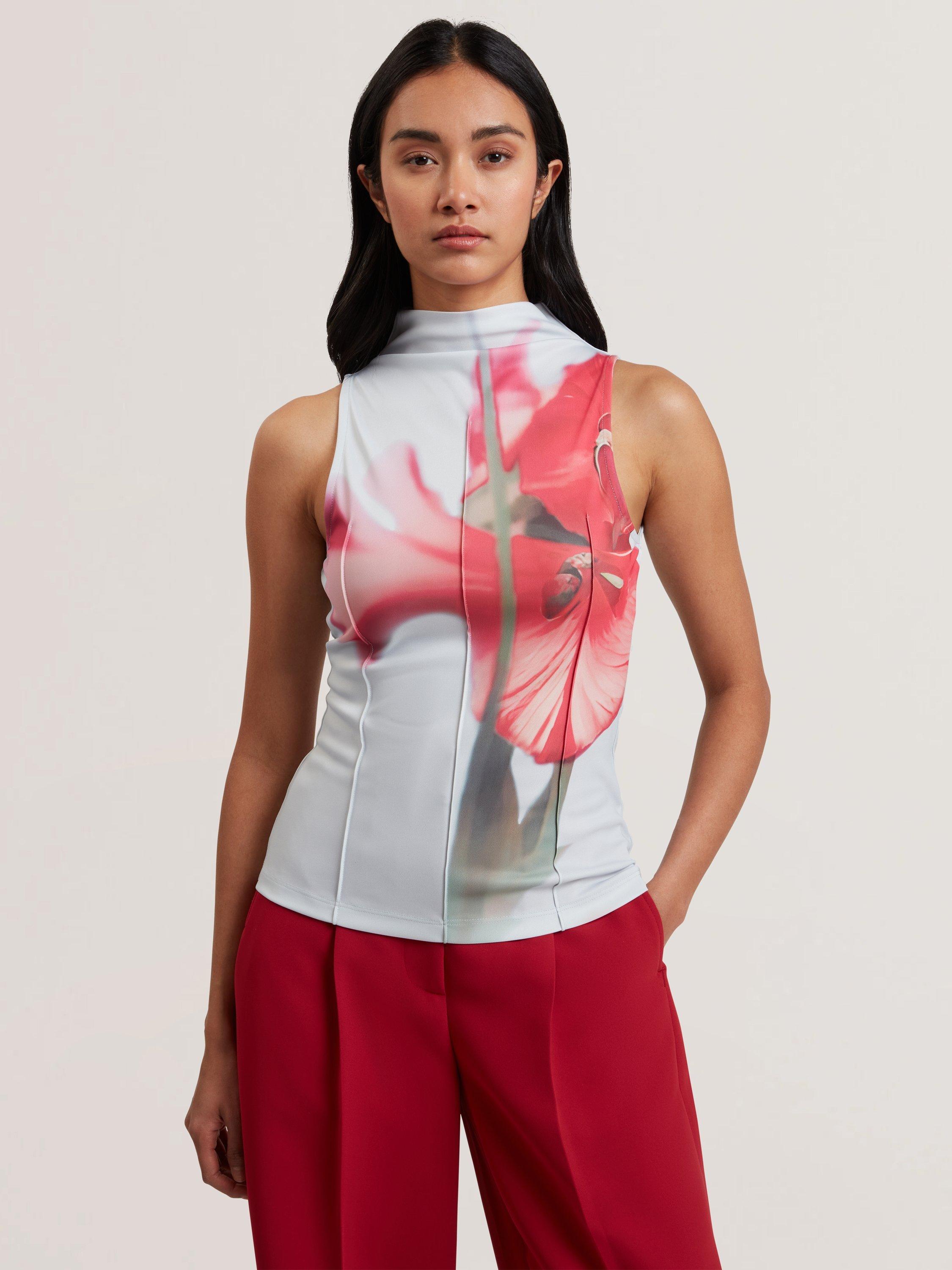 Product image 1 of 6, which shows Ted Baker Harplnn Floral Crepe Jersey Top, Pale Blue/Red, 6