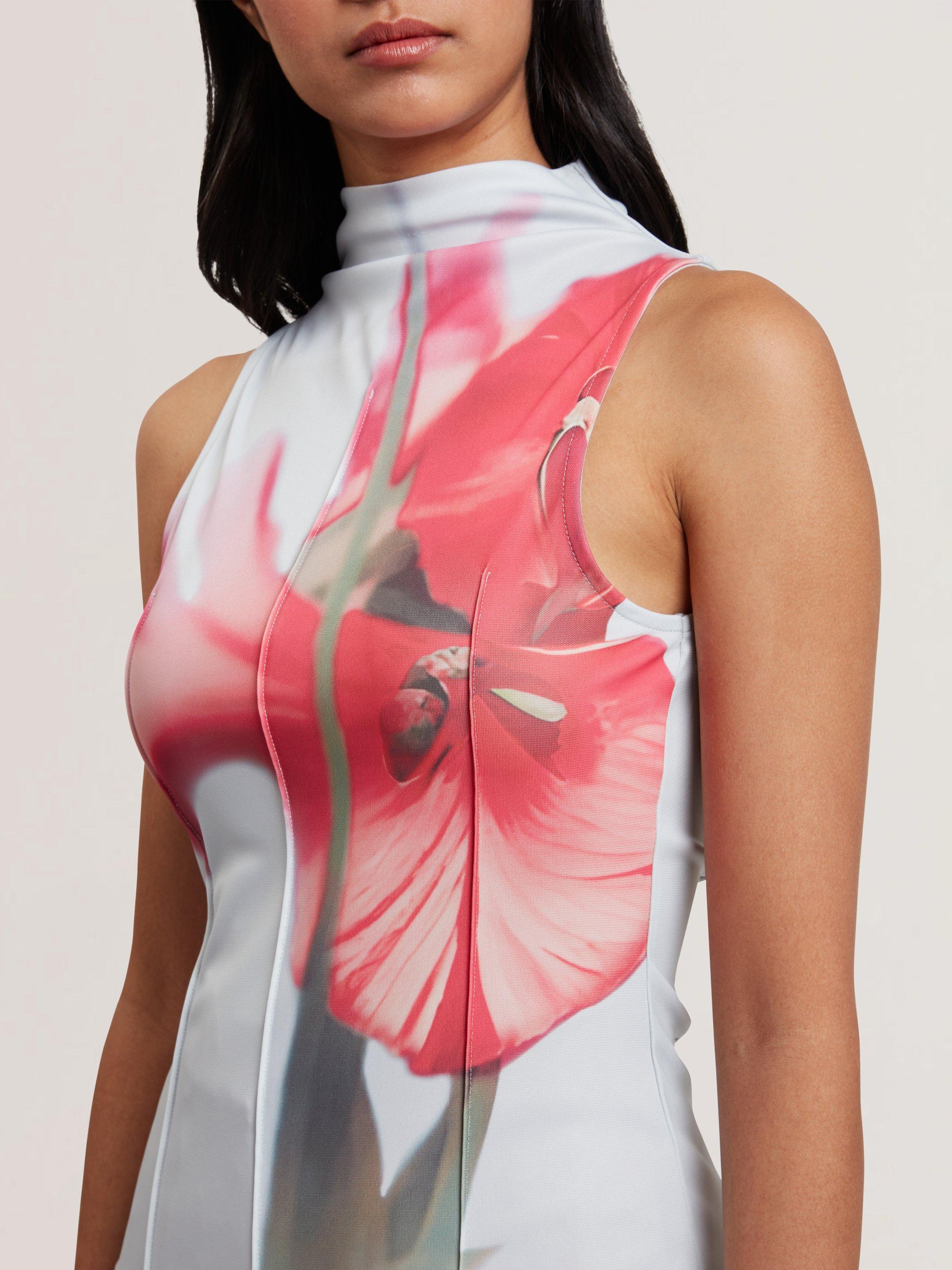 Product image 4 of 6, which shows Ted Baker Harplnn Floral Crepe Jersey Top, Pale Blue/Red, 6