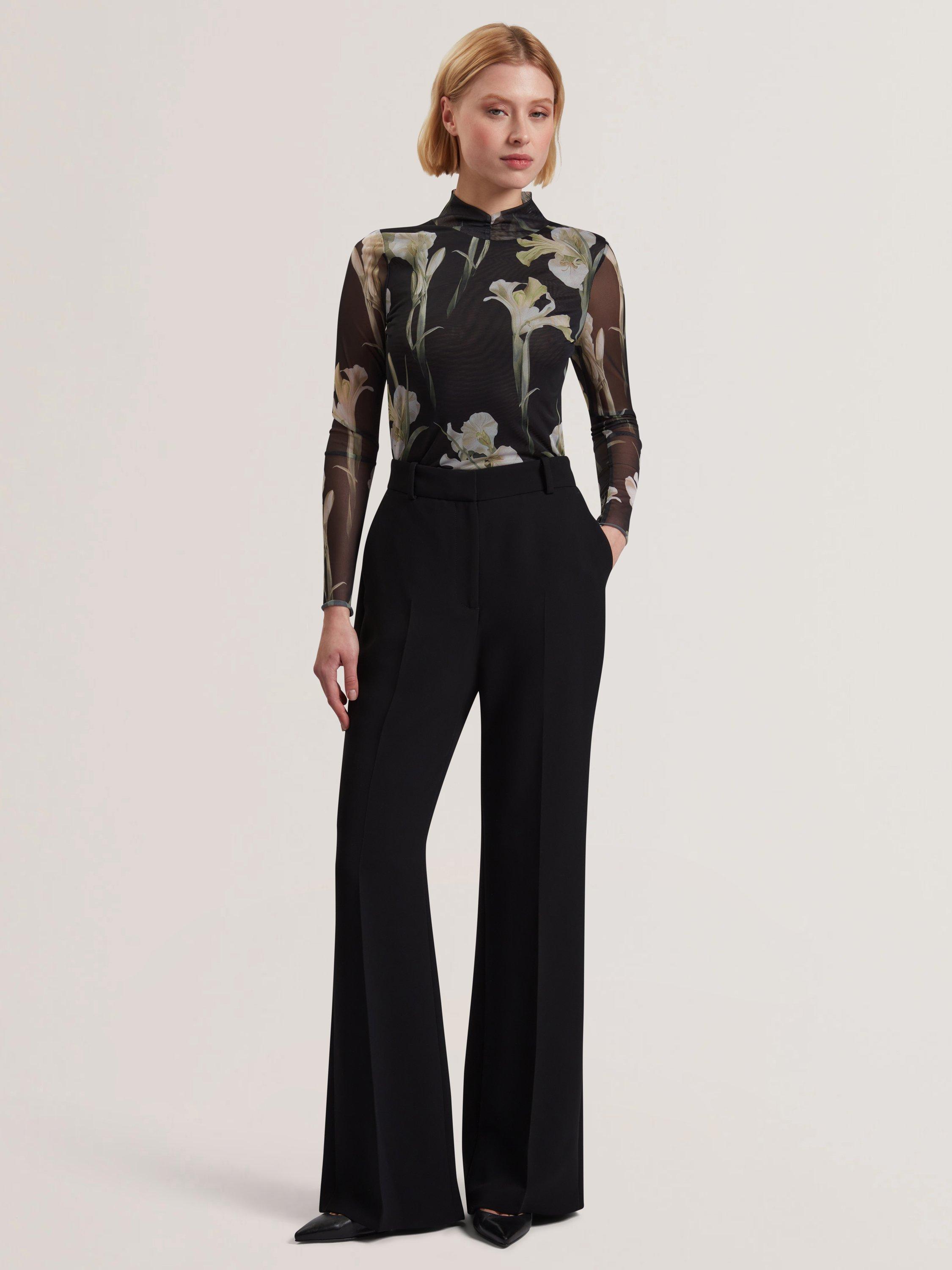 Product image 3 of 6, which shows Ted Baker High Neck Mesh Printed Top, Black/Natural, 6