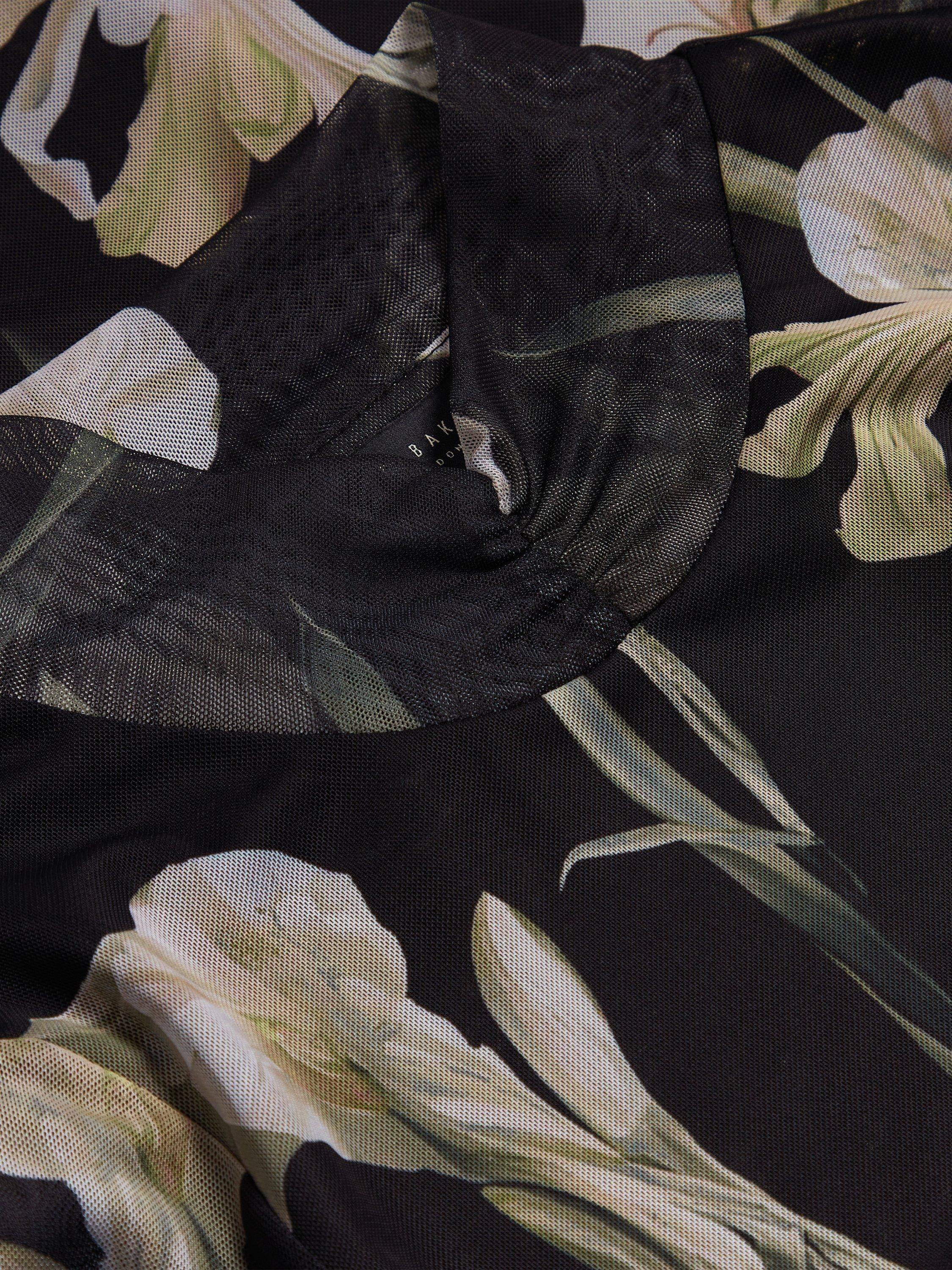 Product image 5 of 6, which shows Ted Baker High Neck Mesh Printed Top, Black/Natural, 6