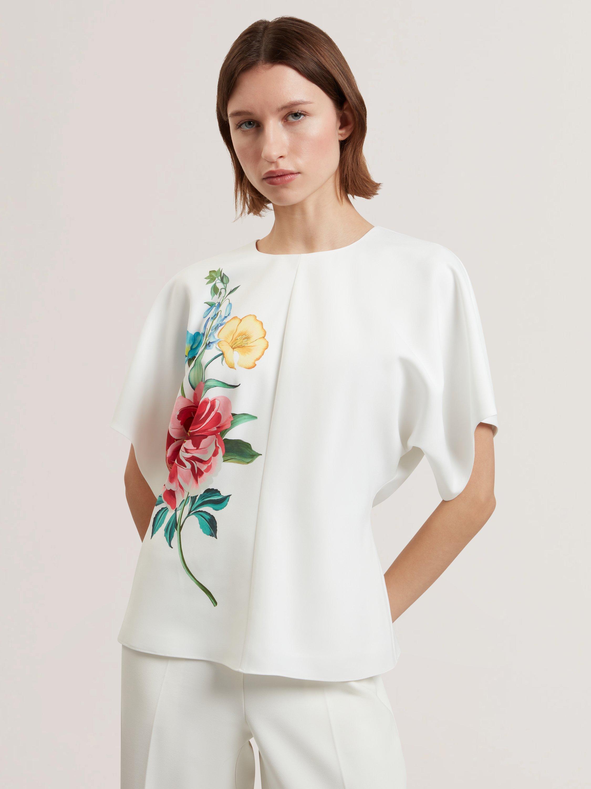 Product image 1 of 6, which shows Ted Baker Lahnaa Slouch Sleeve Waisted Top, White, 6