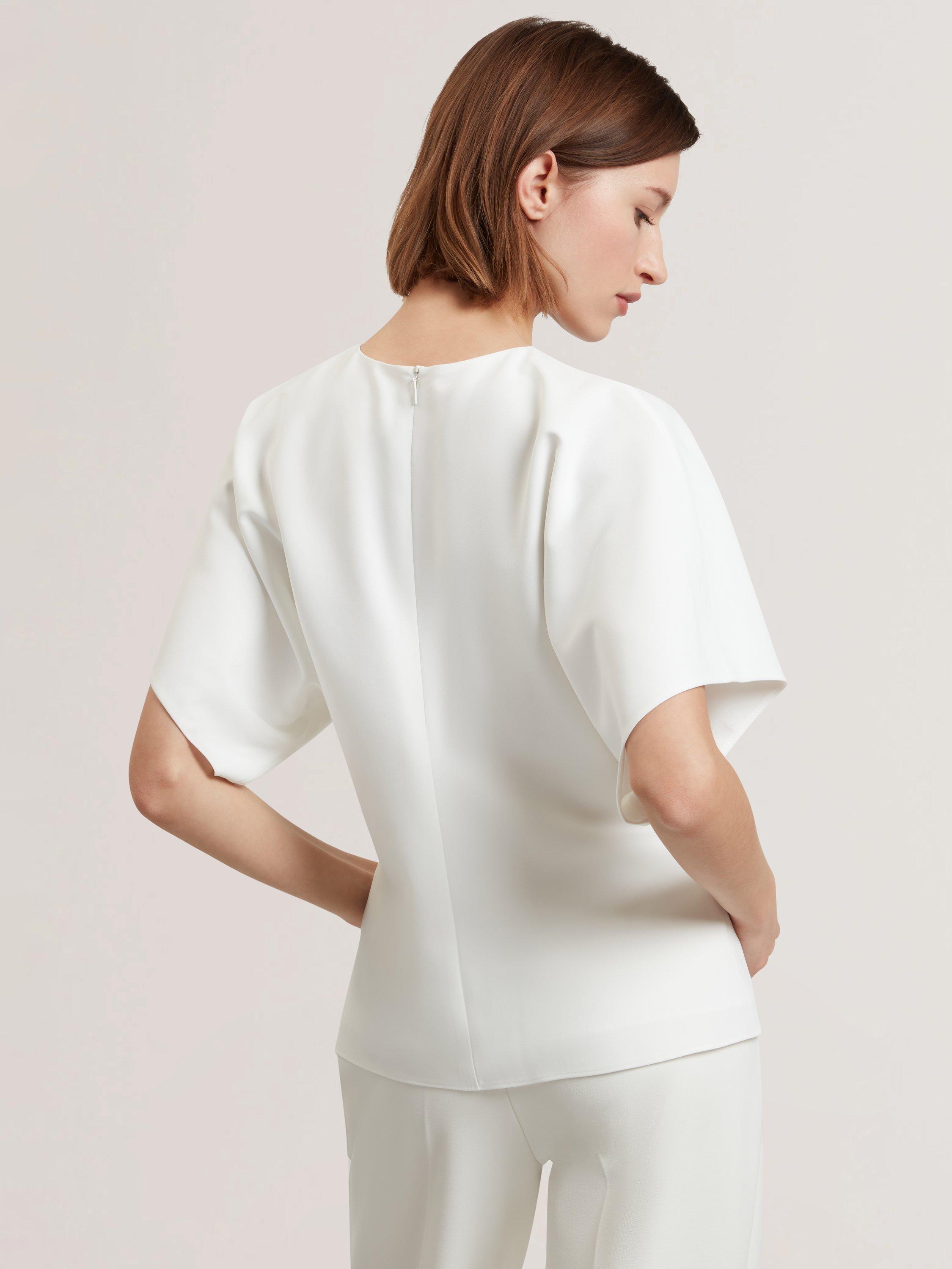 Product image 2 of 6, which shows Ted Baker Lahnaa Slouch Sleeve Waisted Top, White, 6