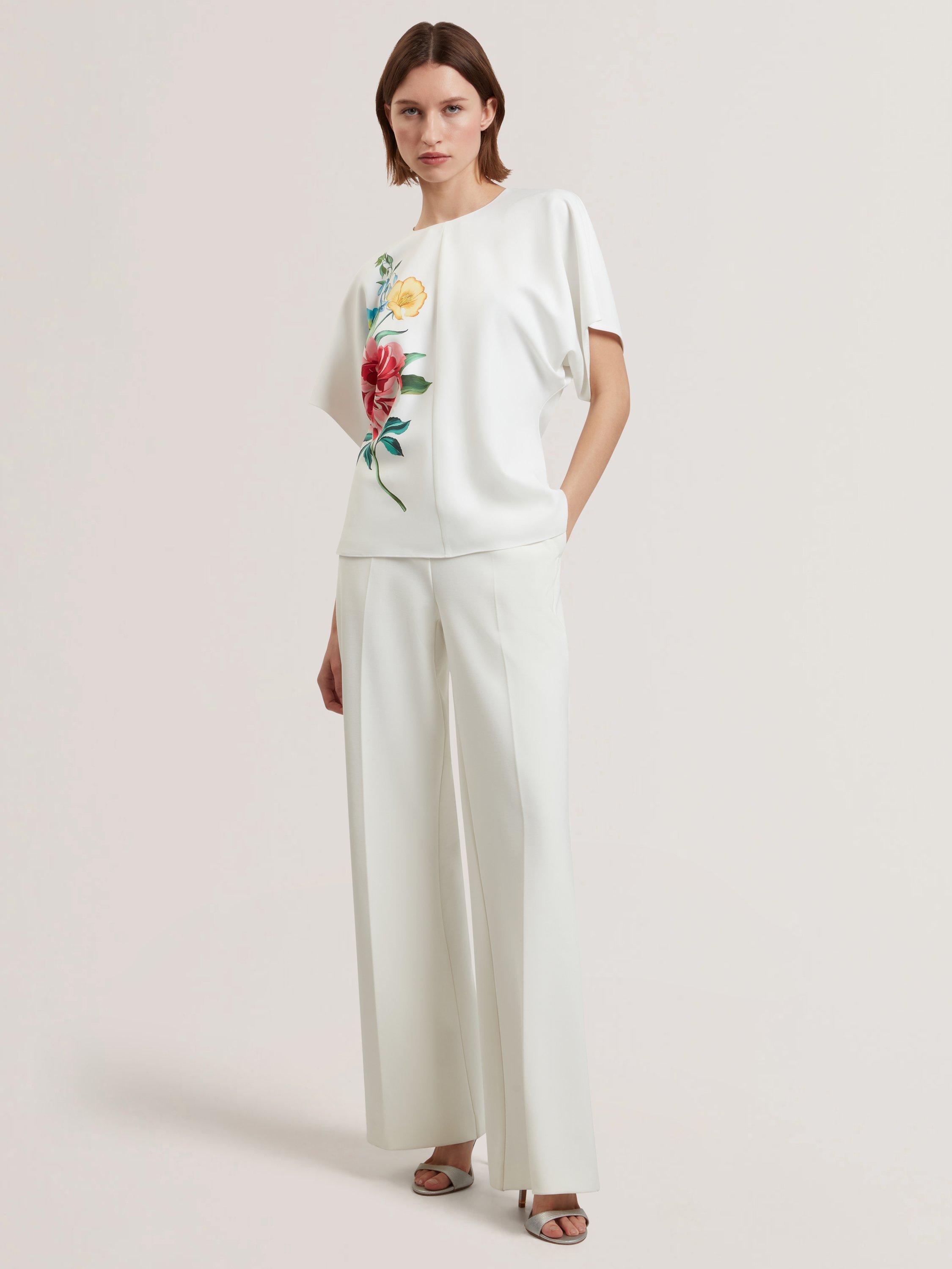 Product image 4 of 6, which shows Ted Baker Lahnaa Slouch Sleeve Waisted Top, White, 6