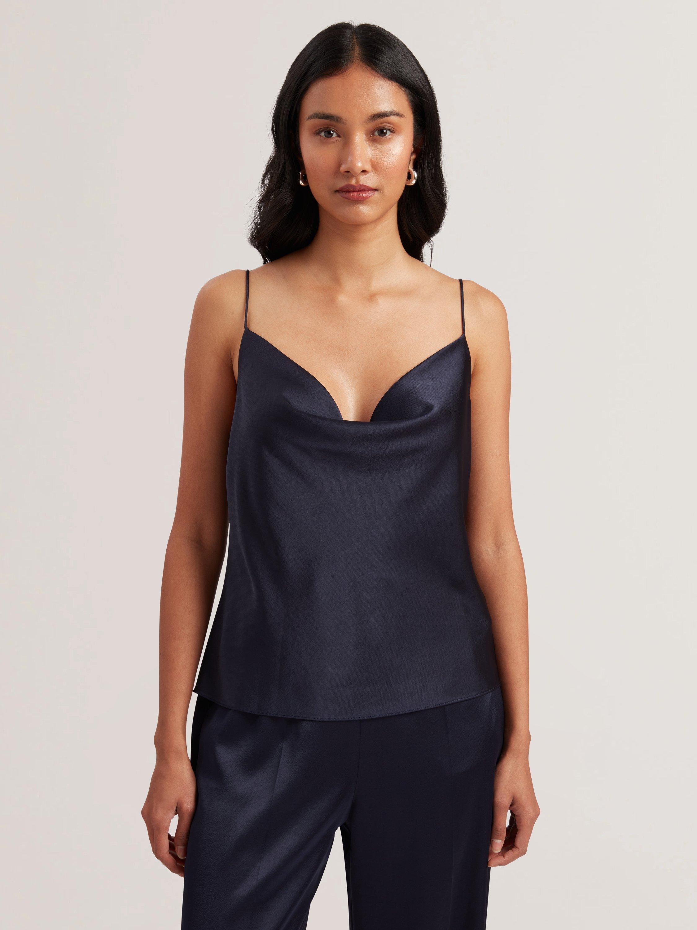 Product image 1 of 4, which shows Ted Baker Satin Cowl Neck Cami Top, Navy, 8