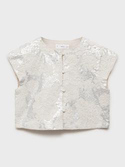 Mango Kids' Luz Sequin Floral Embroidered Waistcoat, Light Pastel Grey, Light Pastel Grey
