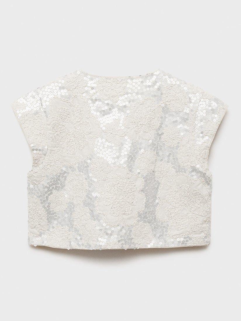 Product image 2 of 4, which shows Mango Kids' Luz Sequin Floral Embroidered Waistcoat, Light Pastel Grey, 11-12 years