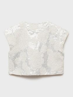 Mango Kids' Luz Sequin Floral Embroidered Waistcoat, Light Pastel Grey - view 2, Light Pastel Grey