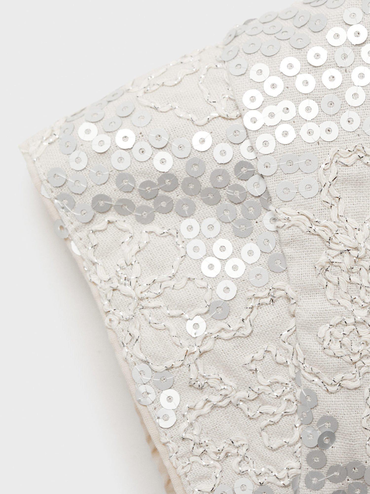 Product image 3 of 4, which shows Mango Kids' Luz Sequin Floral Embroidered Waistcoat, Light Pastel Grey, 11-12 years