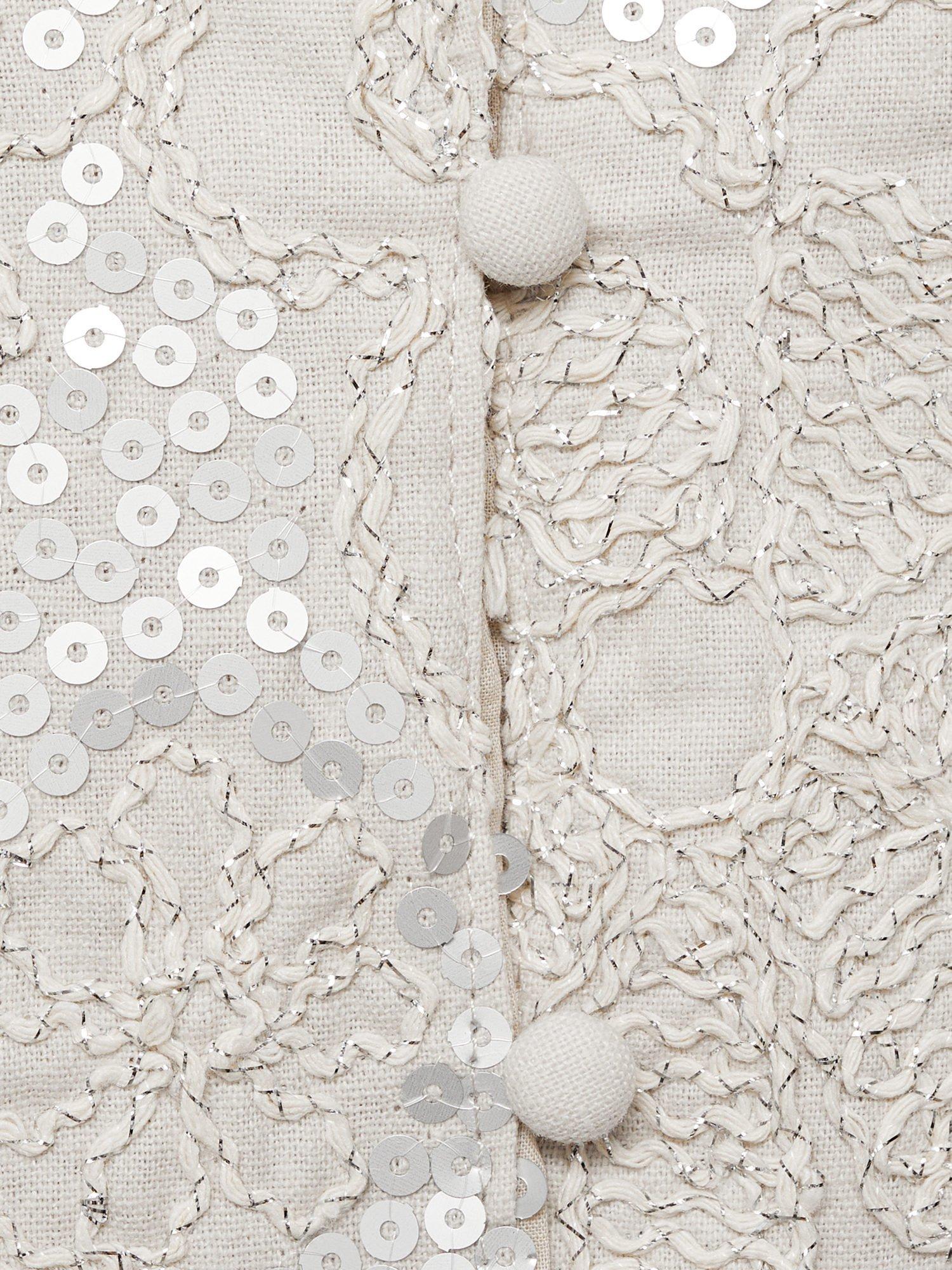 Product image 4 of 4, which shows Mango Kids' Luz Sequin Floral Embroidered Waistcoat, Light Pastel Grey, 11-12 years