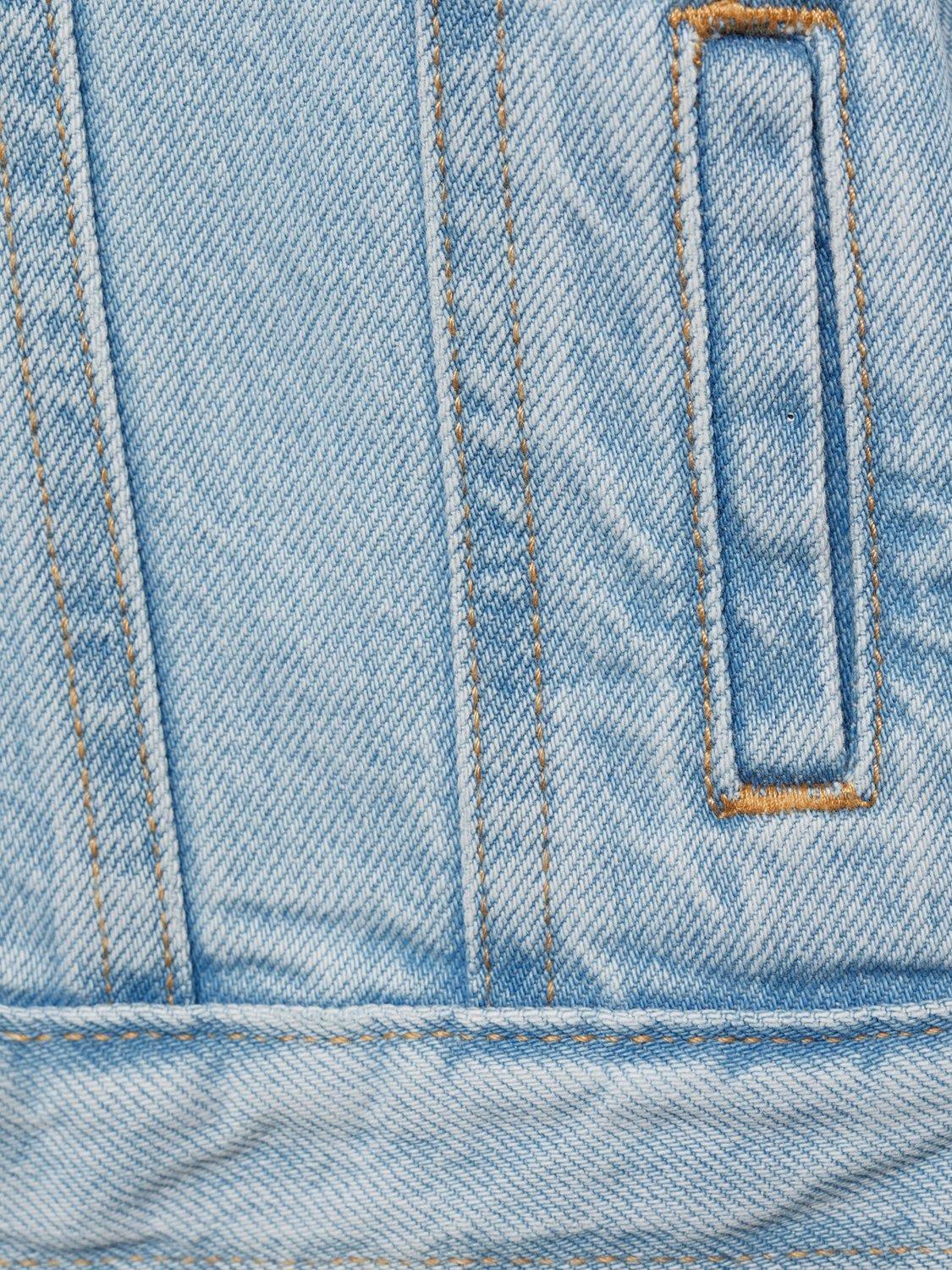 Product image 4 of 7, which shows Mango Kids' Cotton Ruffle Denim Jacket, Blue Sky, 9-12 months